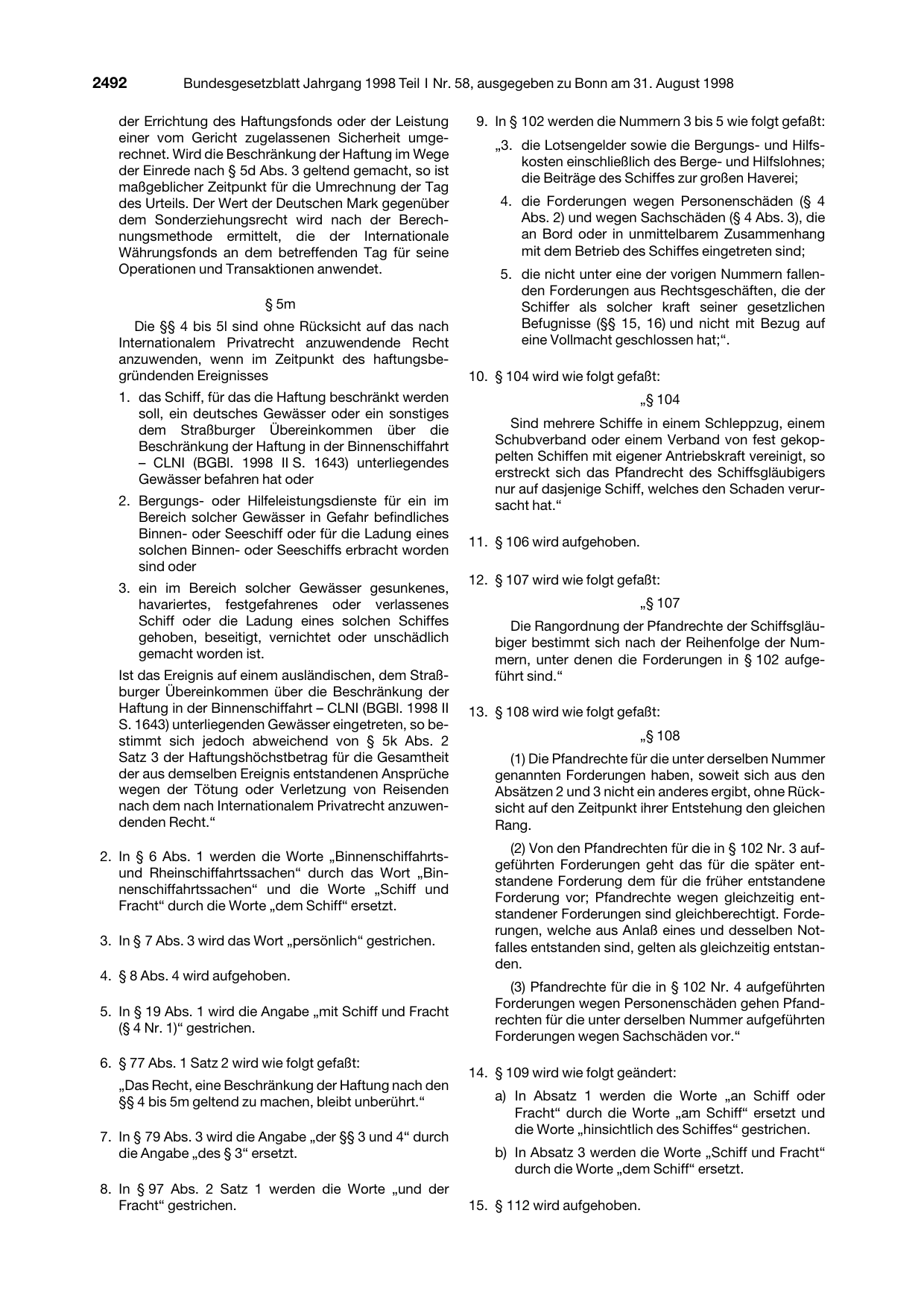 BGBl. 1998, Seite 2492 — Originalseite als Abbildung