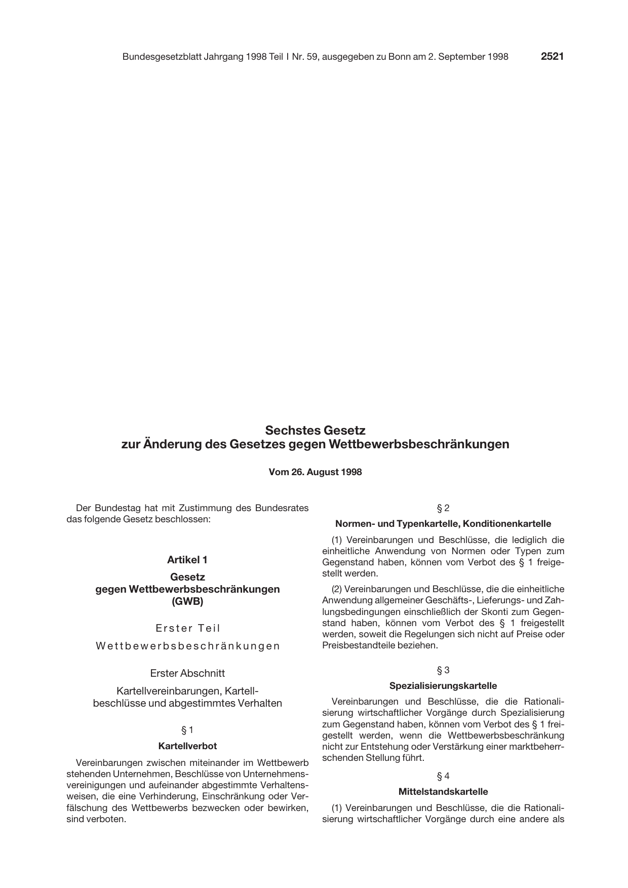 BGBl. 1998, Seite 2521 — Originalseite als Abbildung