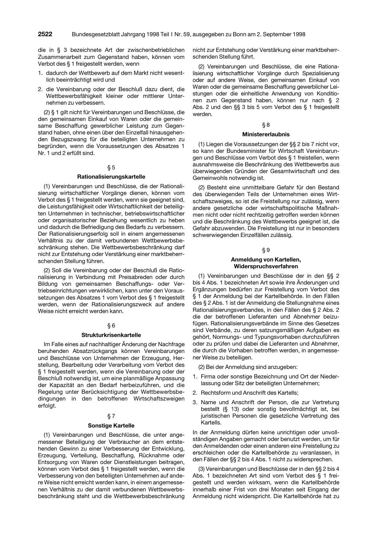 BGBl. 1998, Seite 2522 — Originalseite als Abbildung