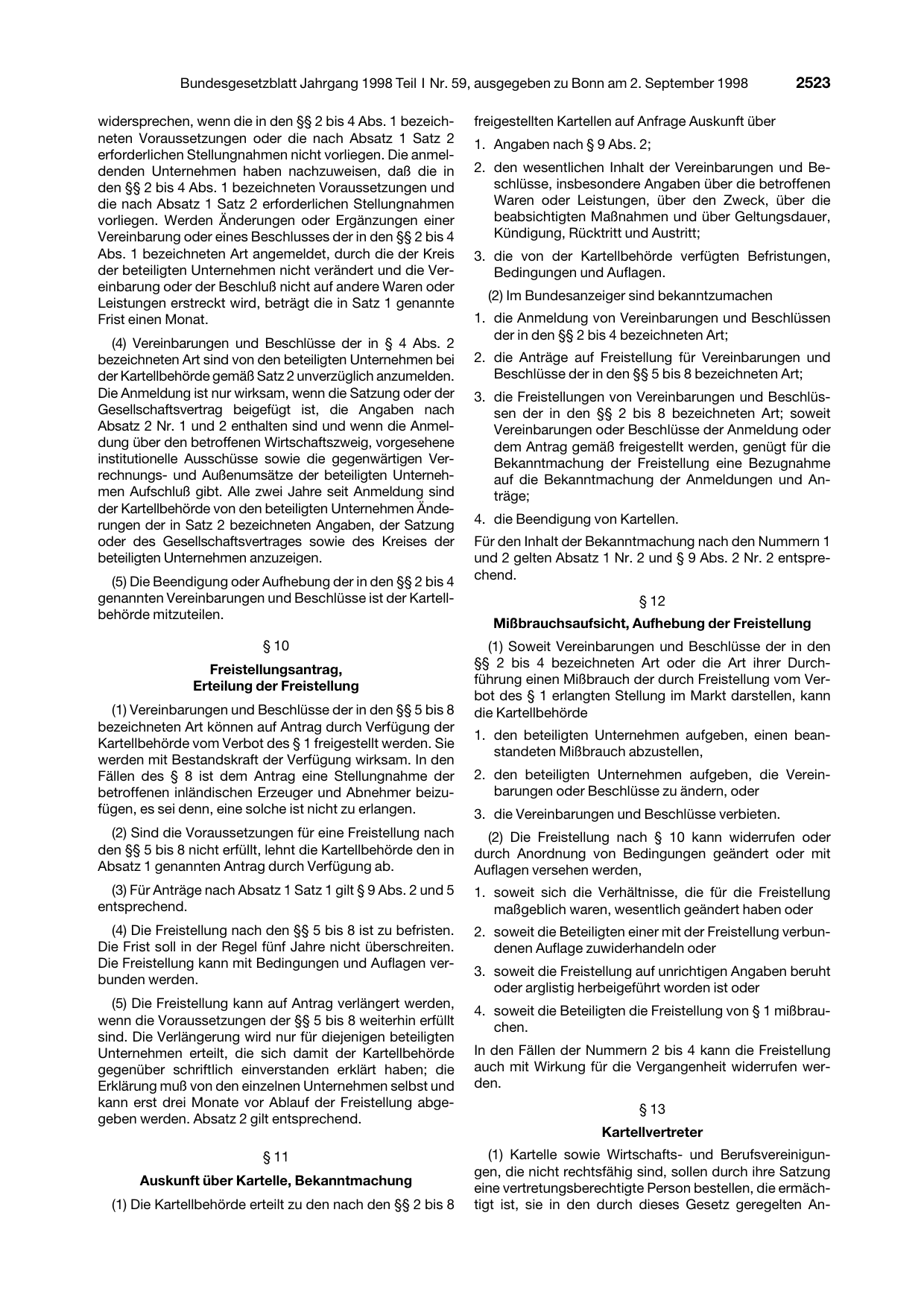 BGBl. 1998, Seite 2523 — Originalseite als Abbildung