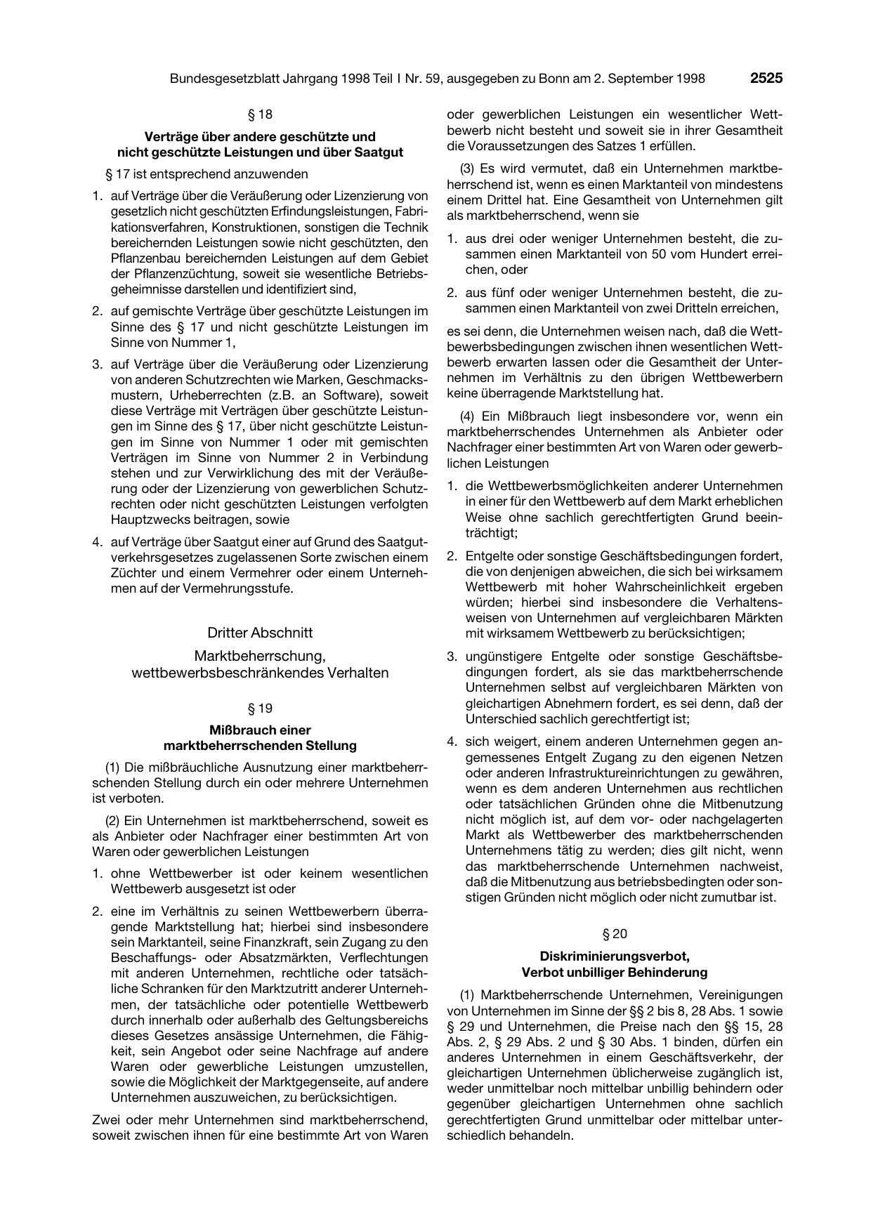 BGBl. 1998, Seite 2525 — Originalseite als Abbildung