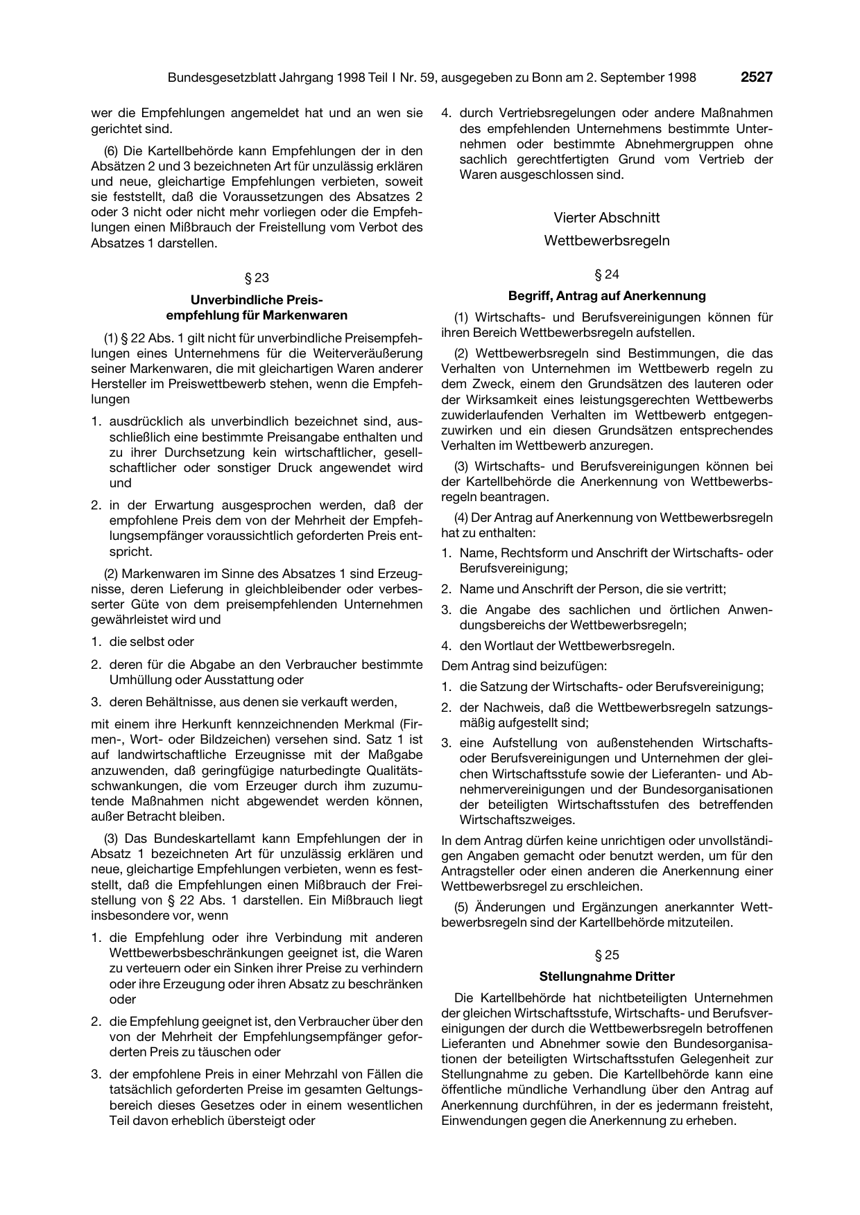 BGBl. 1998, Seite 2527 — Originalseite als Abbildung