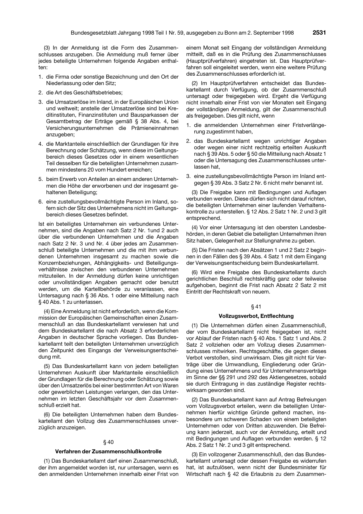 BGBl. 1998, Seite 2531 — Originalseite als Abbildung