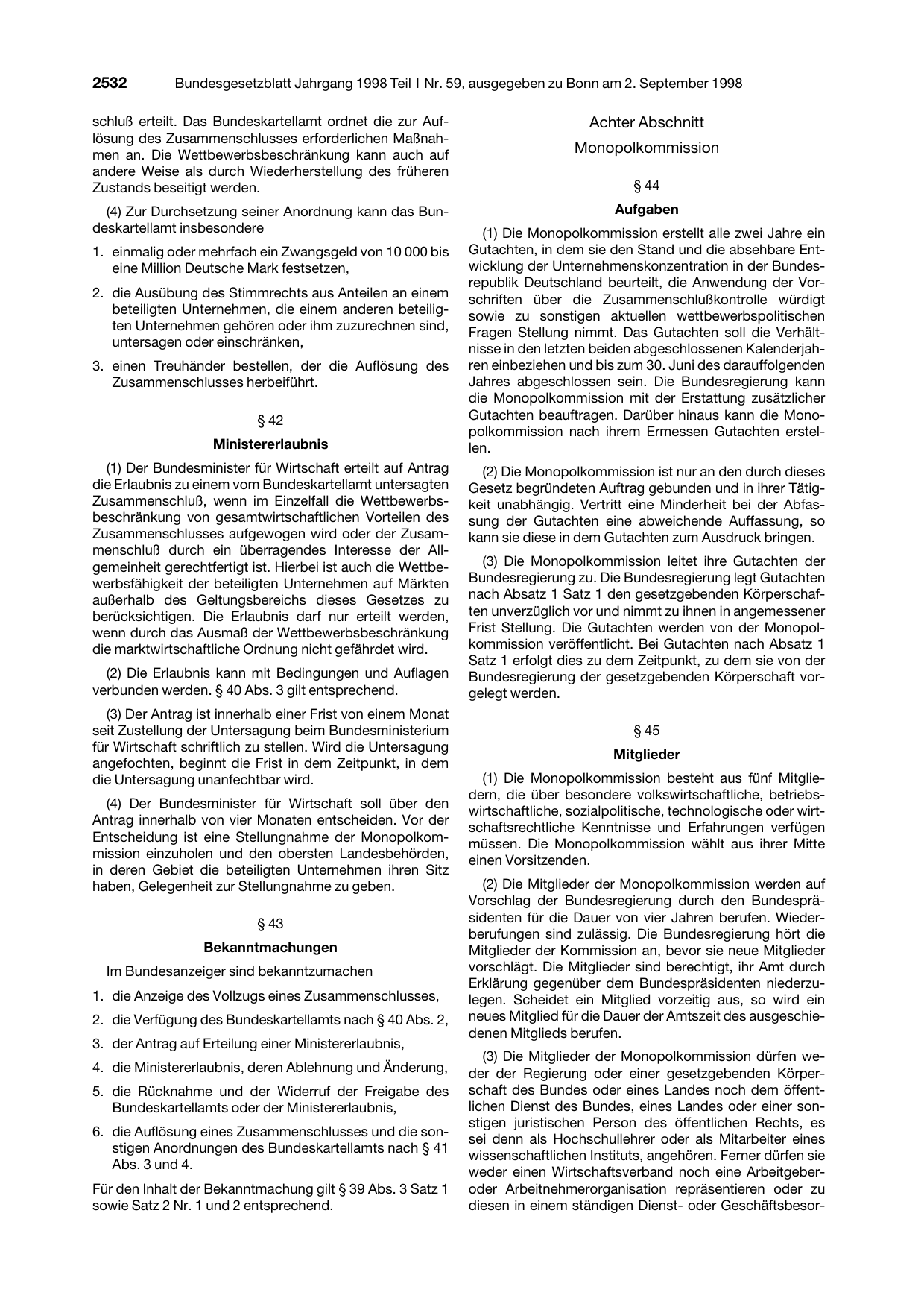 BGBl. 1998, Seite 2532 — Originalseite als Abbildung