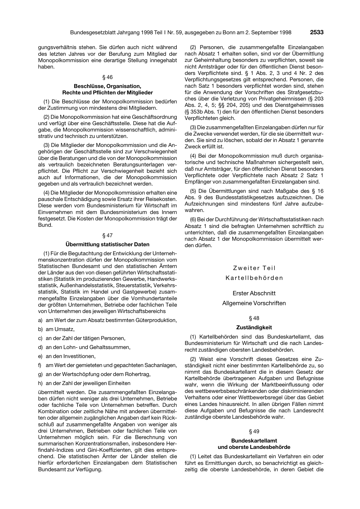BGBl. 1998, Seite 2533 — Originalseite als Abbildung