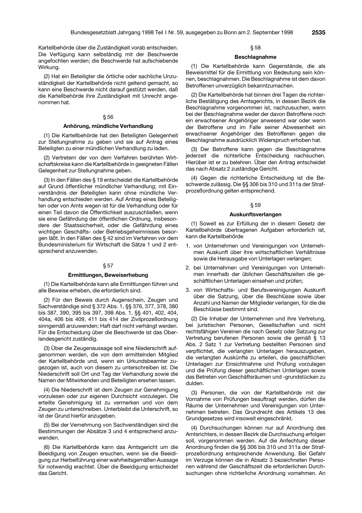 BGBl. 1998, Seite 2535 — Originalseite als Abbildung