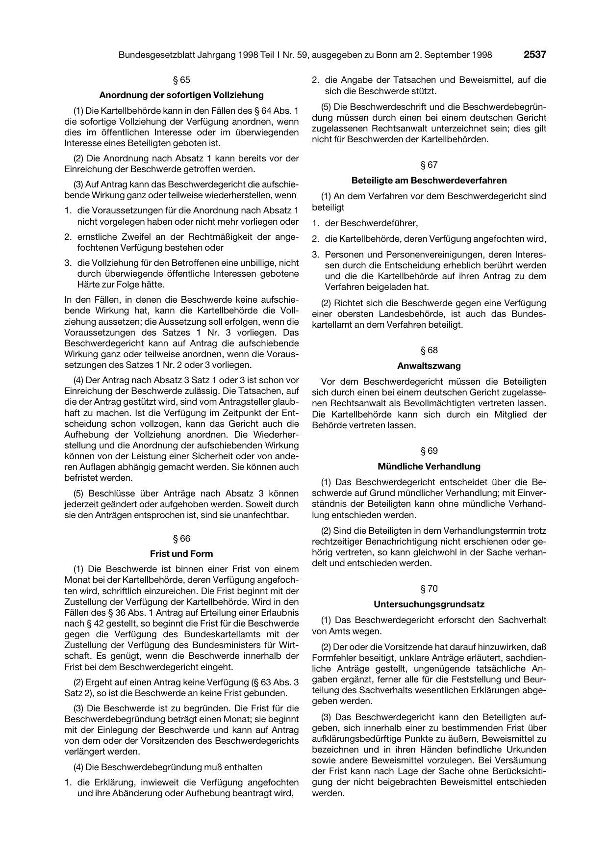 BGBl. 1998, Seite 2537 — Originalseite als Abbildung