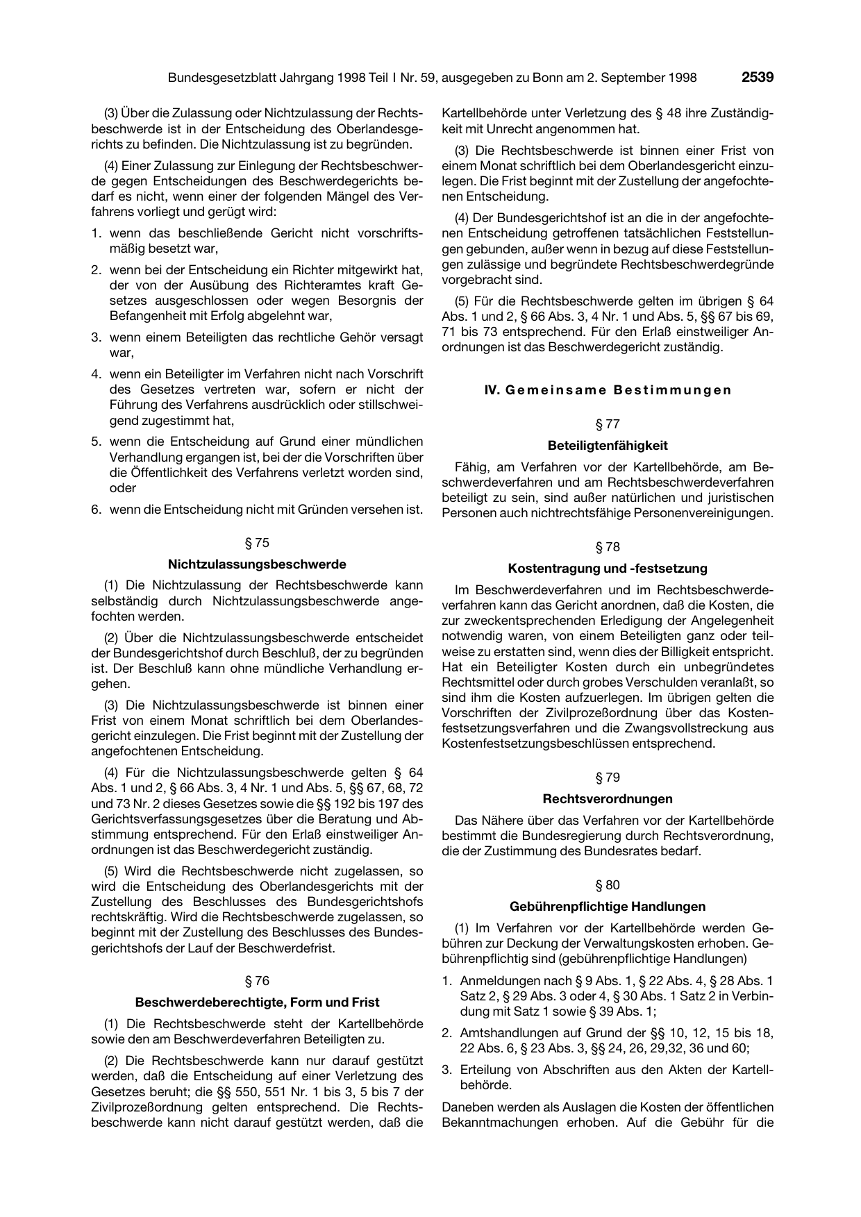 BGBl. 1998, Seite 2539 — Originalseite als Abbildung