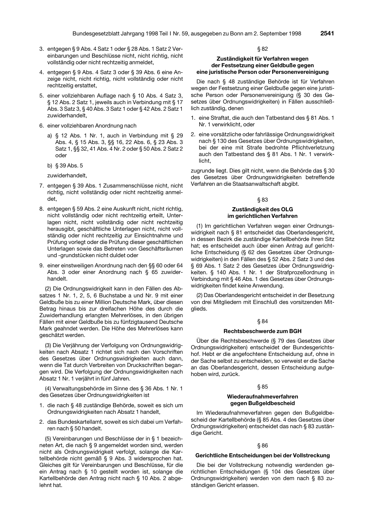 BGBl. 1998, Seite 2541 — Originalseite als Abbildung
