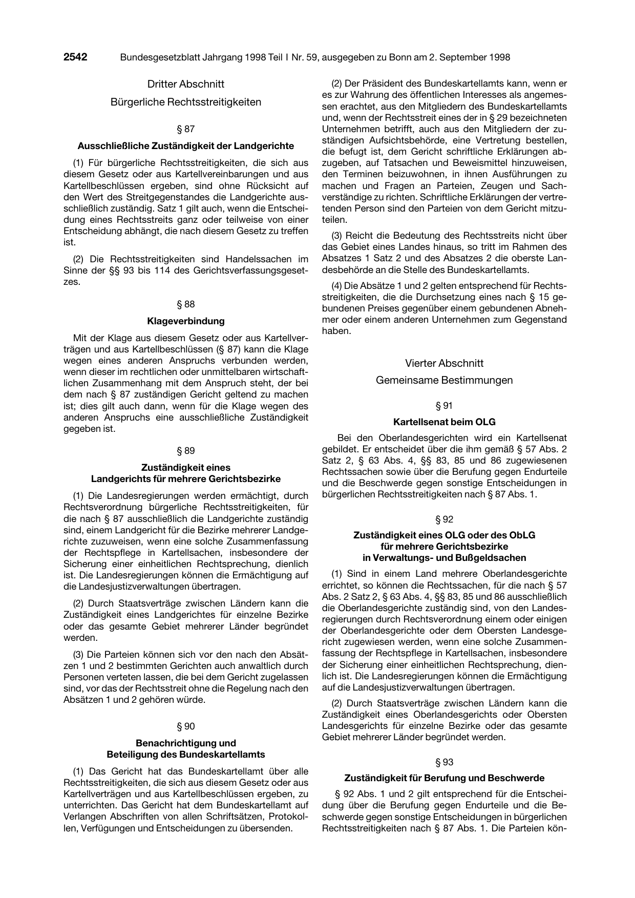 BGBl. 1998, Seite 2542 — Originalseite als Abbildung