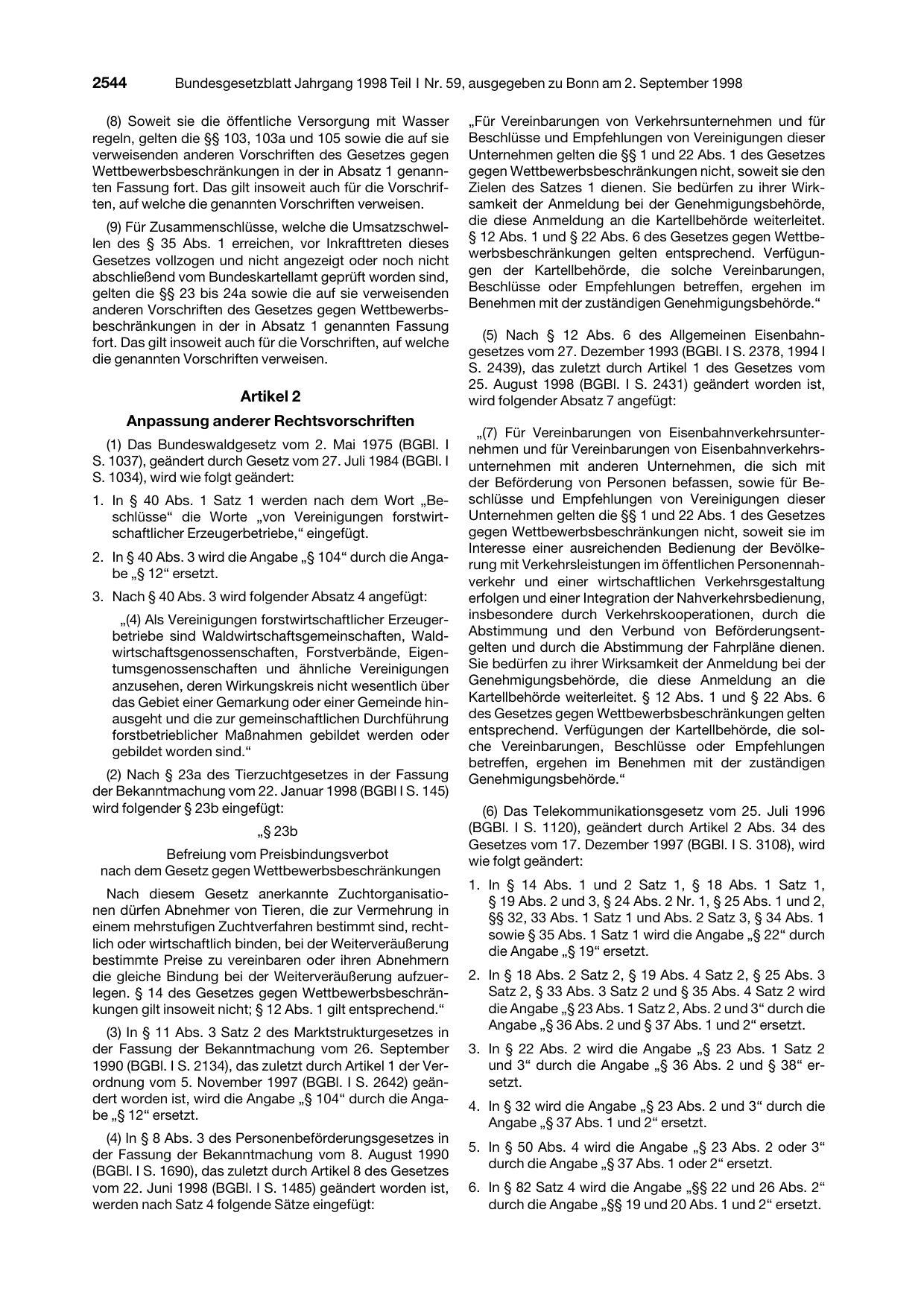 BGBl. 1998, Seite 2544 — Originalseite als Abbildung
