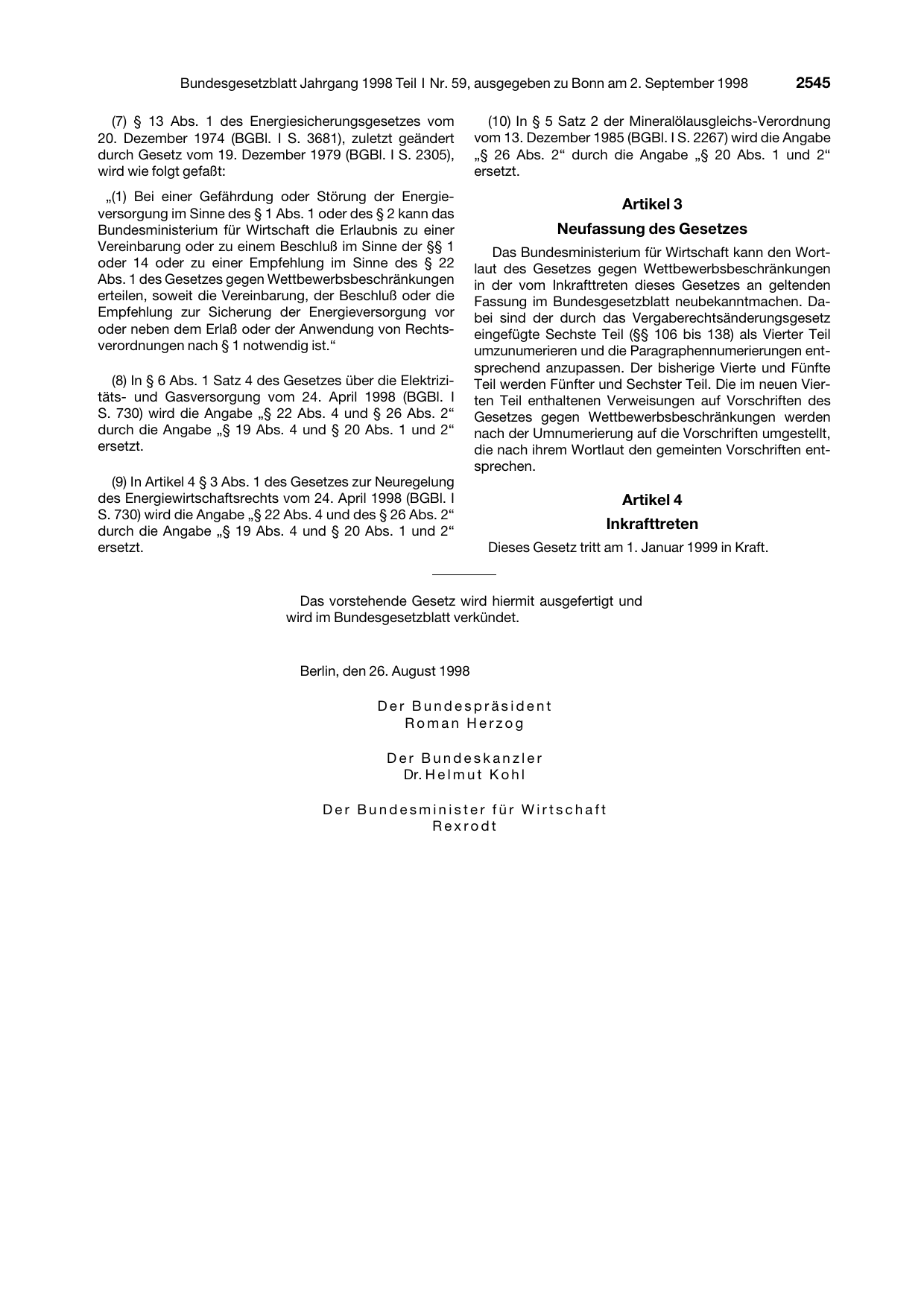 BGBl. 1998, Seite 2545 — Originalseite als Abbildung