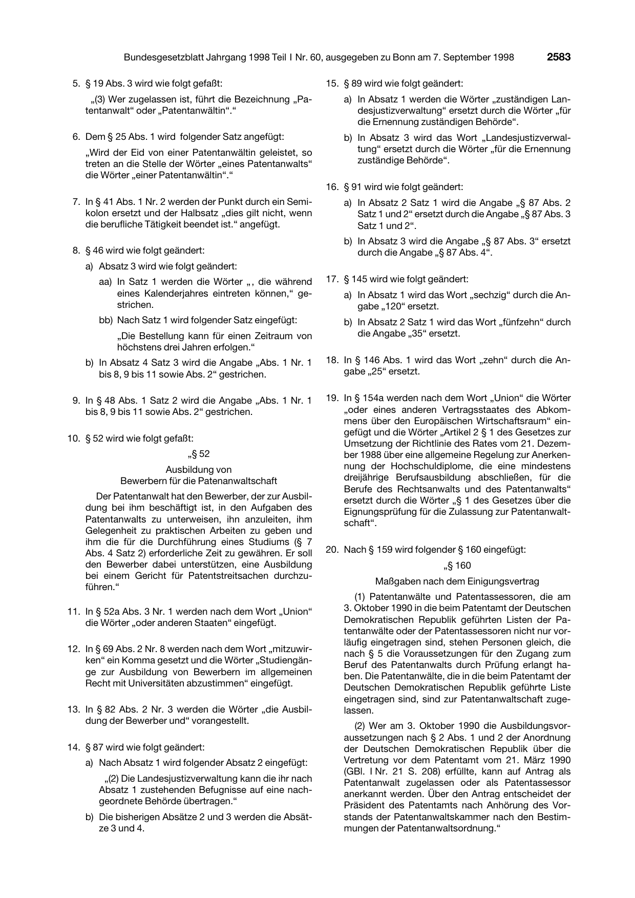BGBl. 1998, Seite 2583 — Originalseite als Abbildung