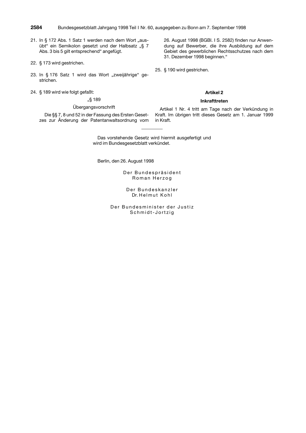 BGBl. 1998, Seite 2584 — Originalseite als Abbildung