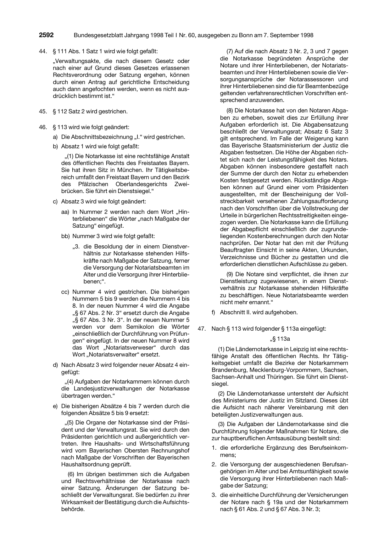 BGBl. 1998, Seite 2592 — Originalseite als Abbildung