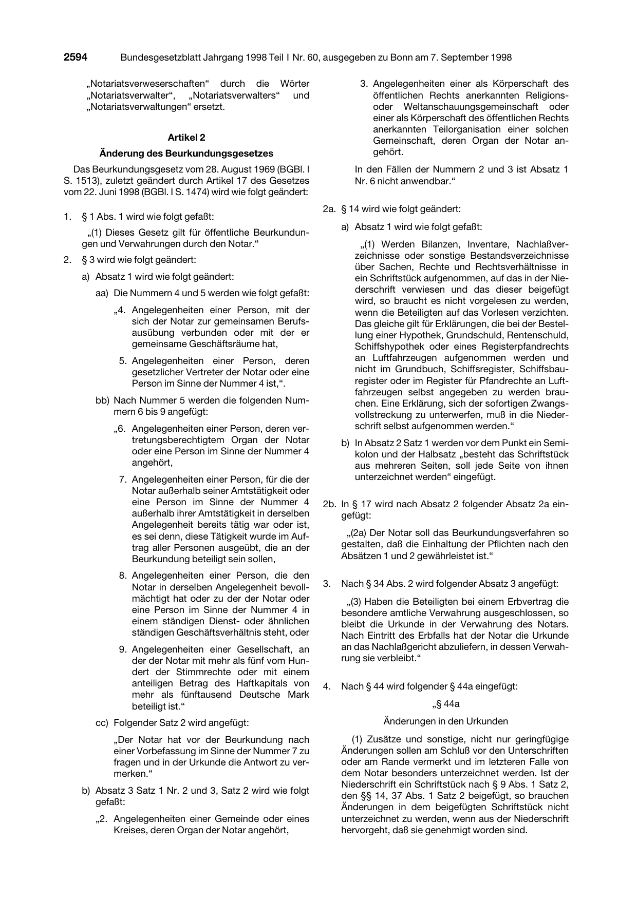 BGBl. 1998, Seite 2594 — Originalseite als Abbildung