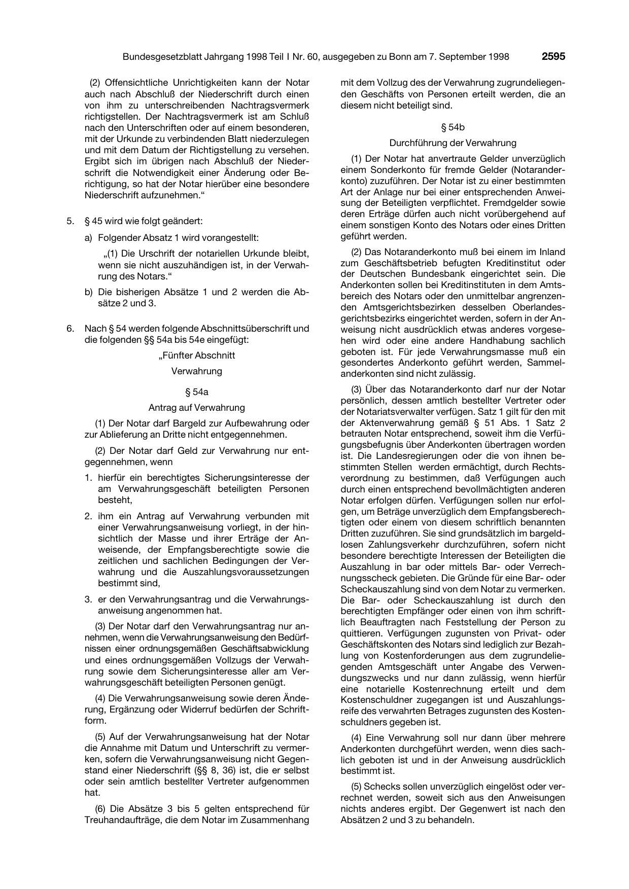 BGBl. 1998, Seite 2595 — Originalseite als Abbildung