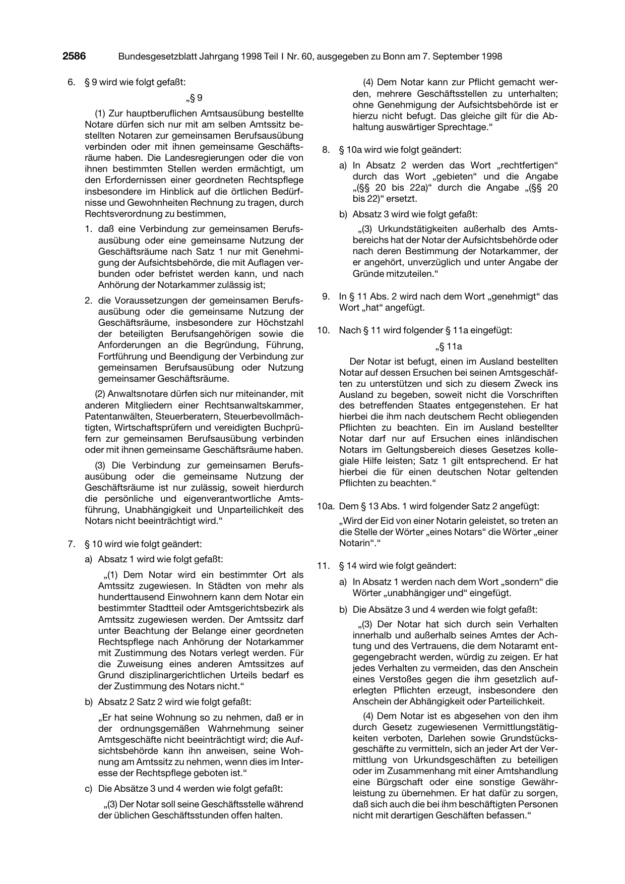 BGBl. 1998, Seite 2586 — Originalseite als Abbildung