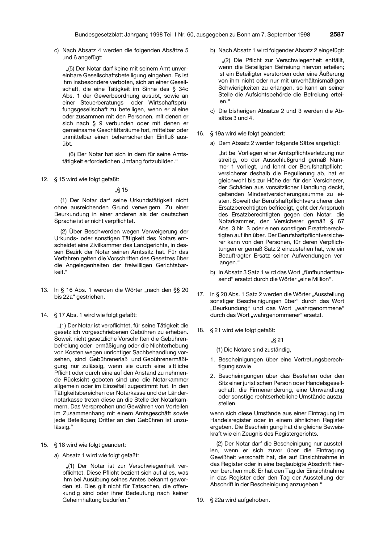 BGBl. 1998, Seite 2587 — Originalseite als Abbildung