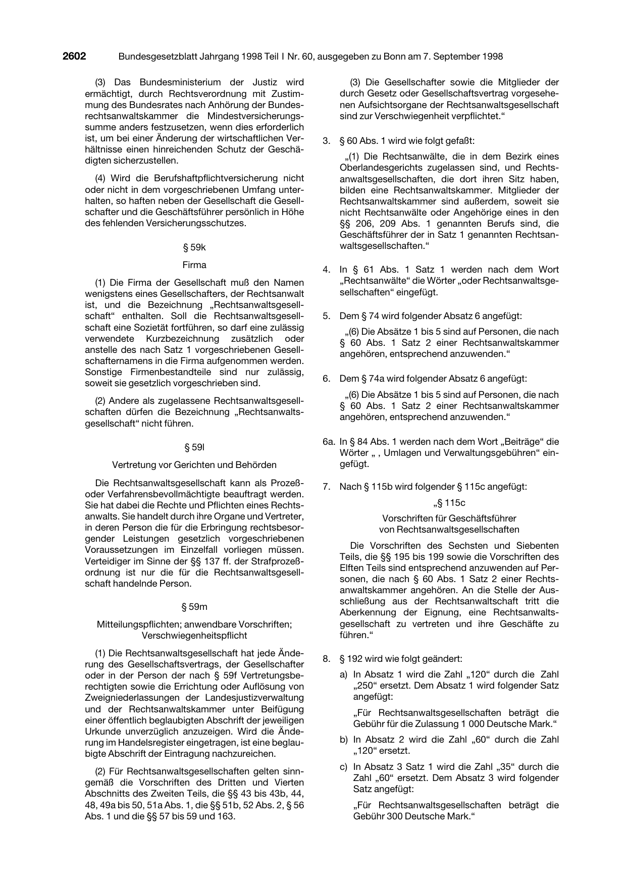 BGBl. 1998, Seite 2602 — Originalseite als Abbildung