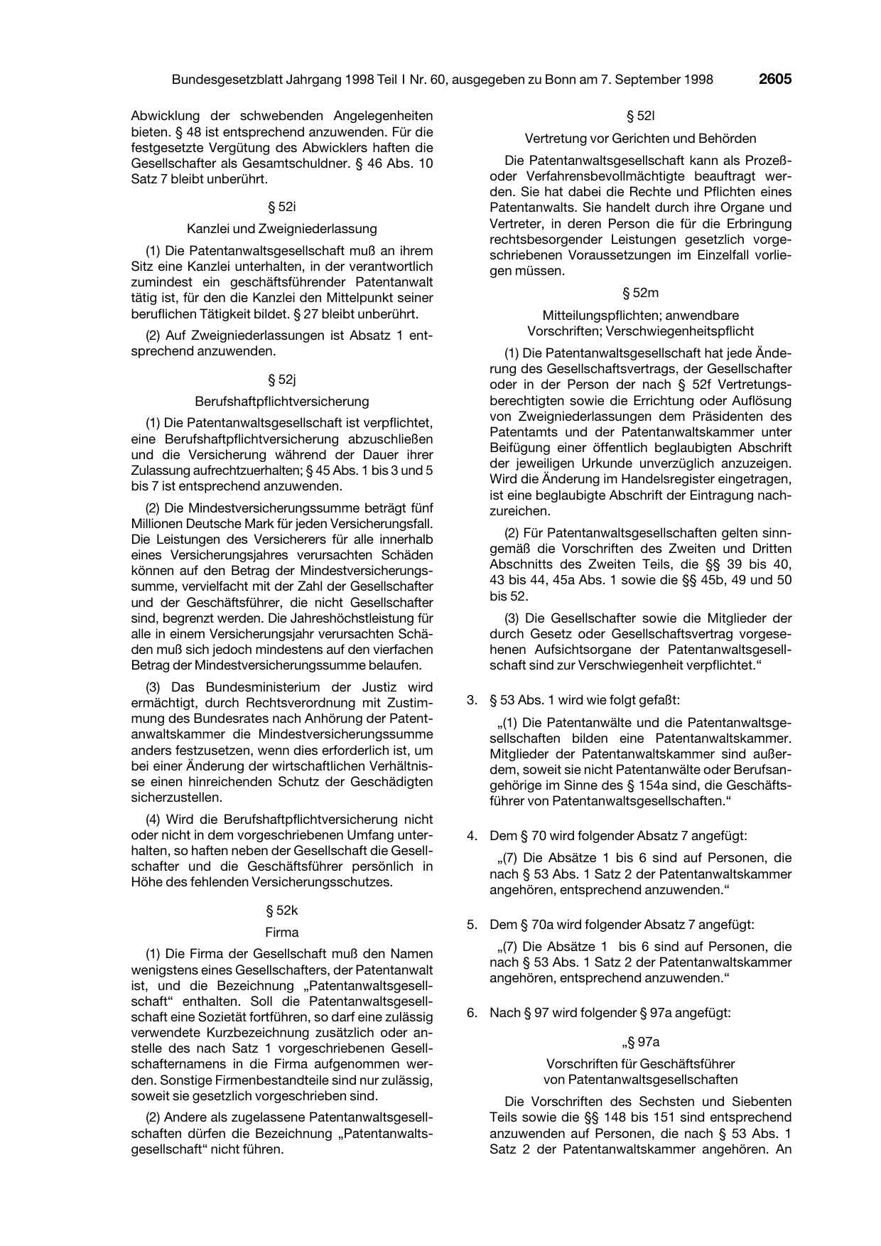 BGBl. 1998, Seite 2605 — Originalseite als Abbildung