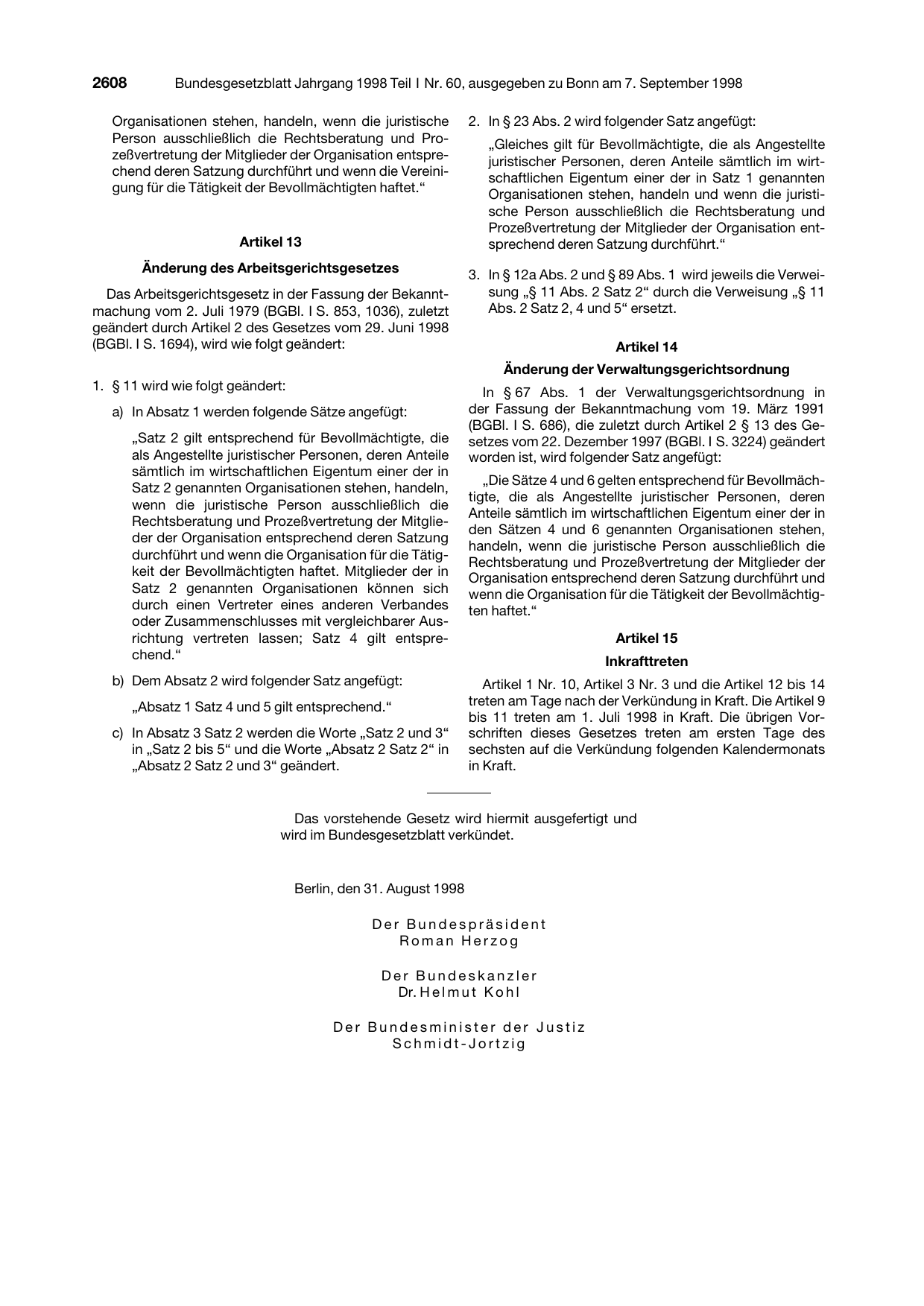 BGBl. 1998, Seite 2608 — Originalseite als Abbildung
