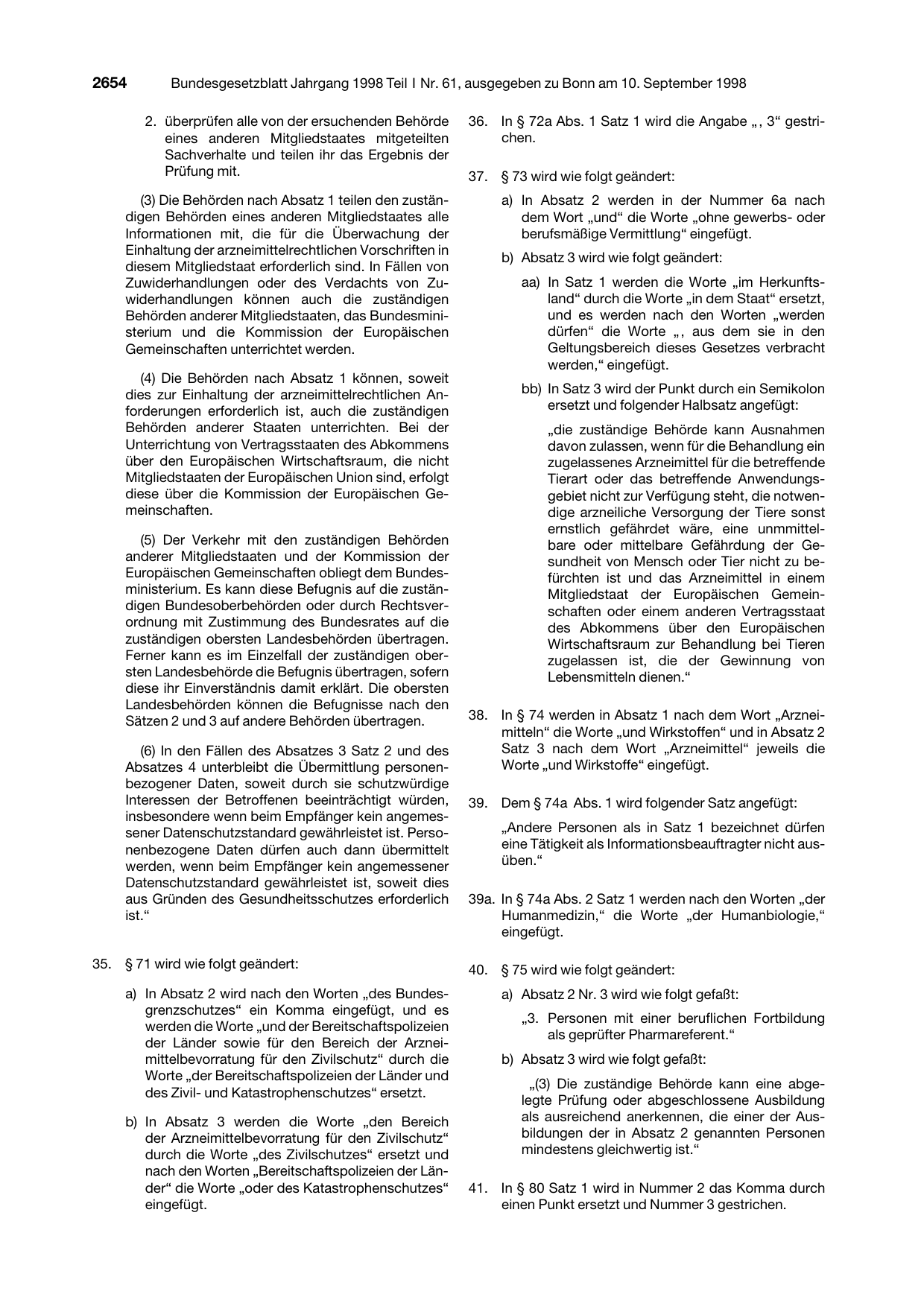 BGBl. 1998, Seite 2654 — Originalseite als Abbildung