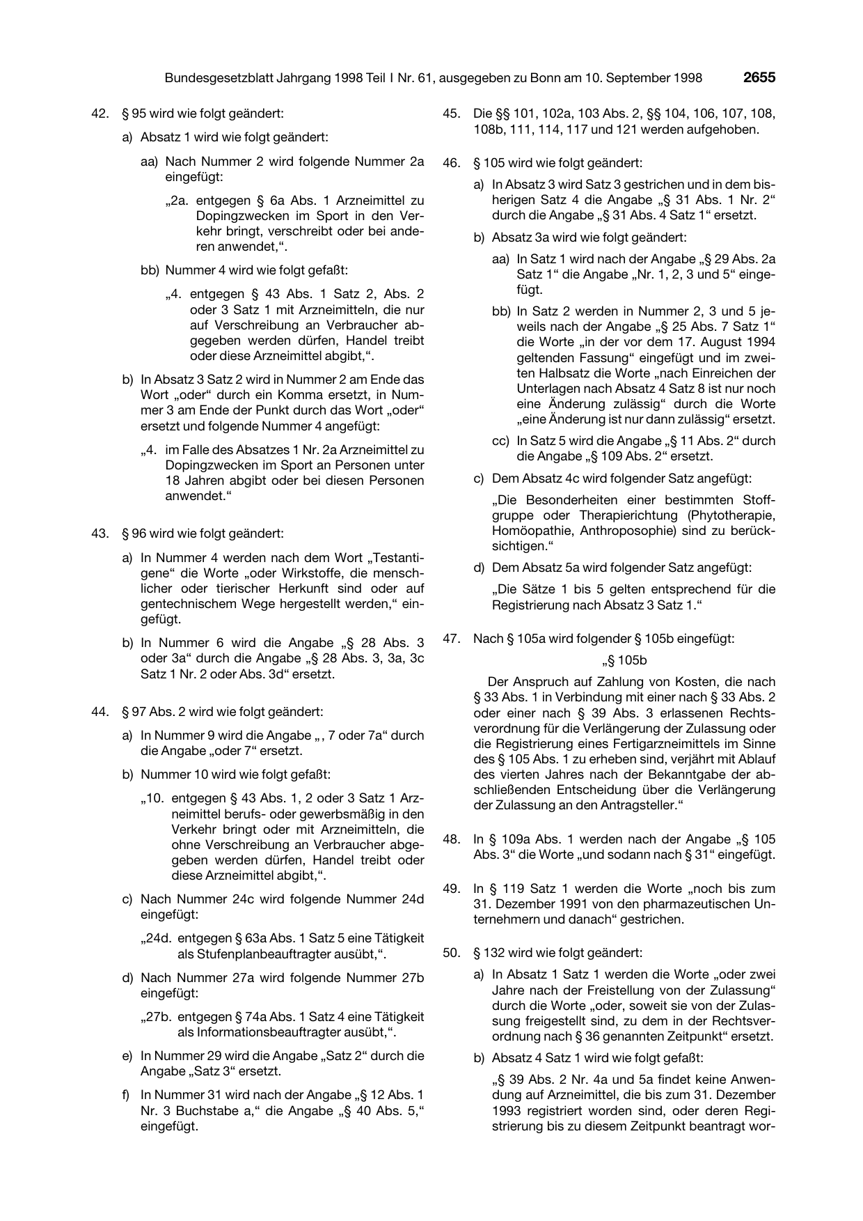 BGBl. 1998, Seite 2655 — Originalseite als Abbildung