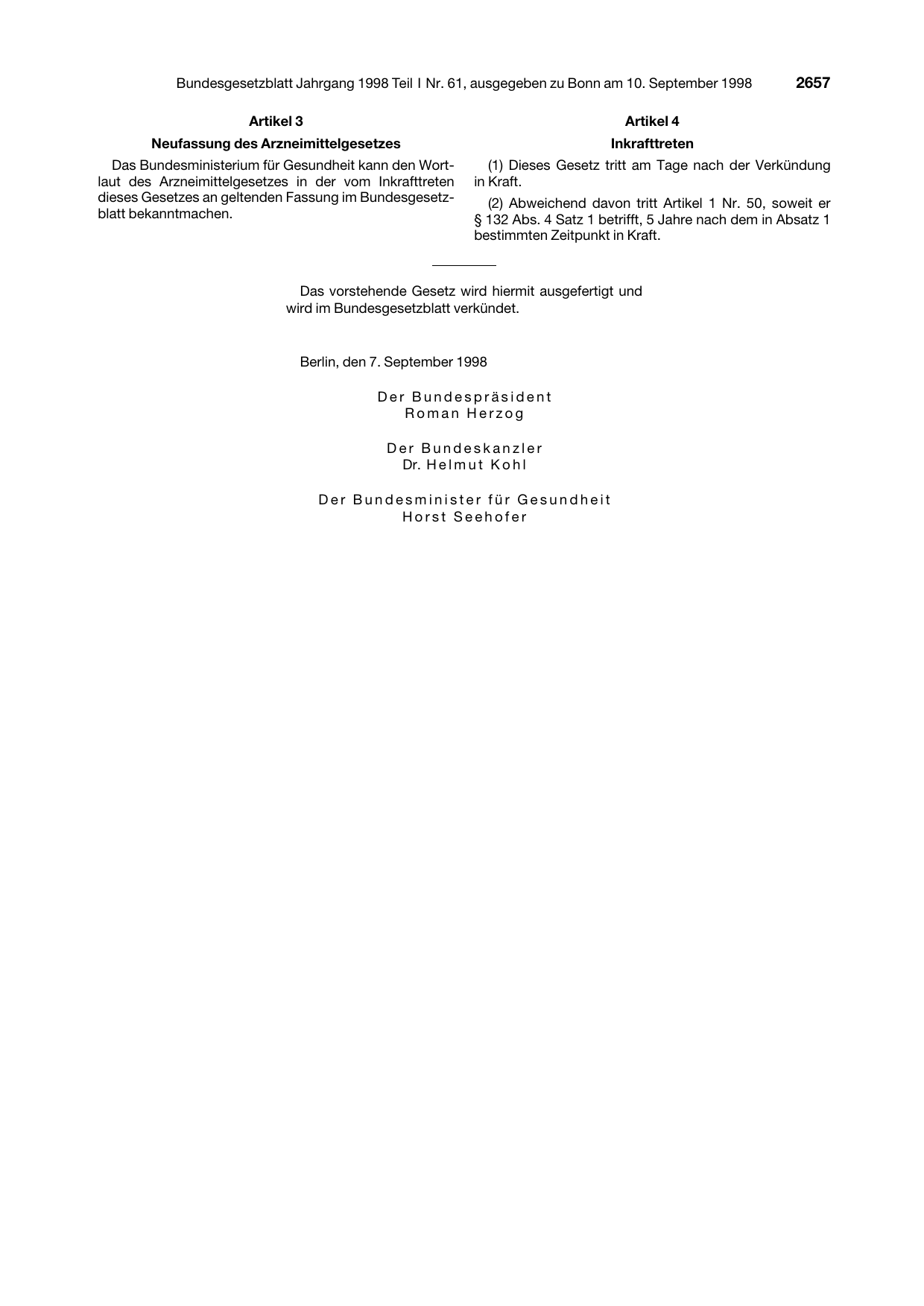 BGBl. 1998, Seite 2657 — Originalseite als Abbildung