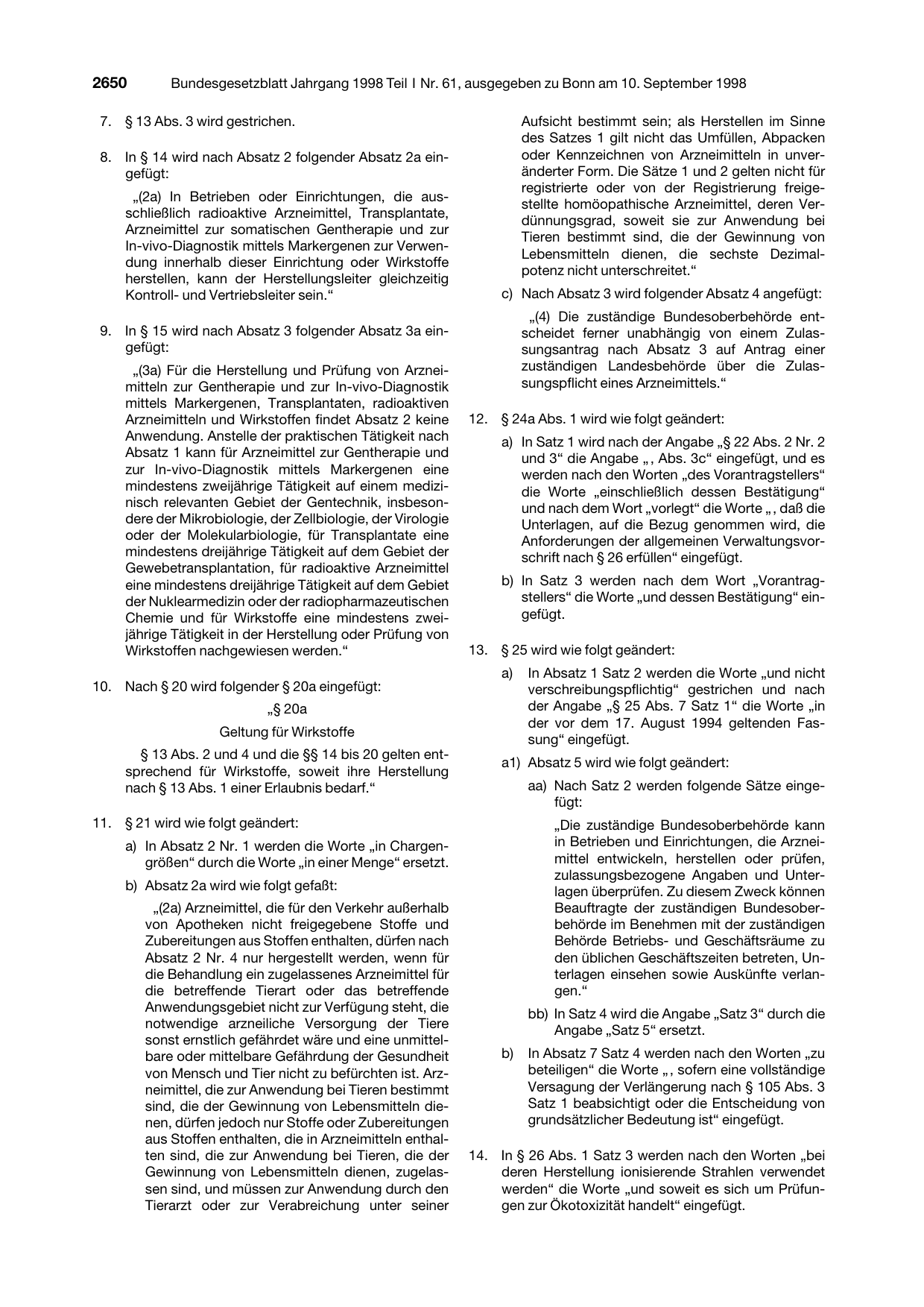BGBl. 1998, Seite 2650 — Originalseite als Abbildung