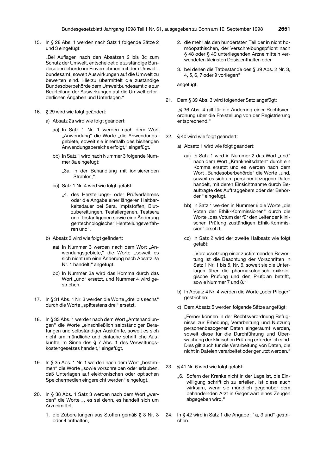 BGBl. 1998, Seite 2651 — Originalseite als Abbildung