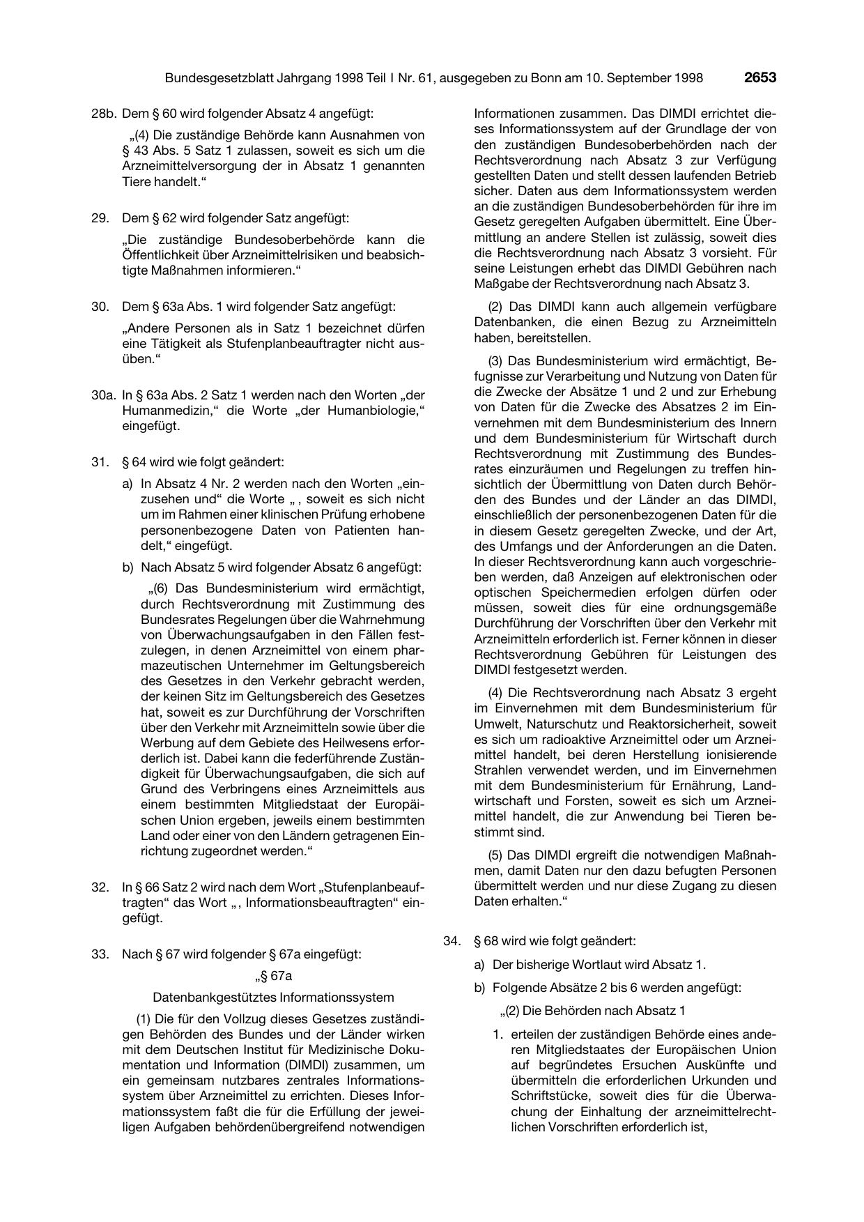 BGBl. 1998, Seite 2653 — Originalseite als Abbildung