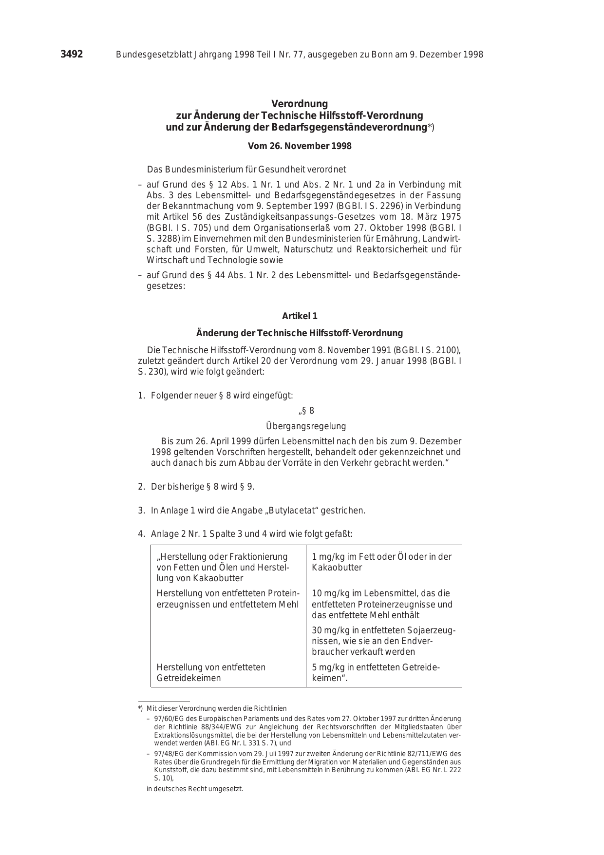 BGBl. 1998, Seite 3492 — Originalseite als Abbildung