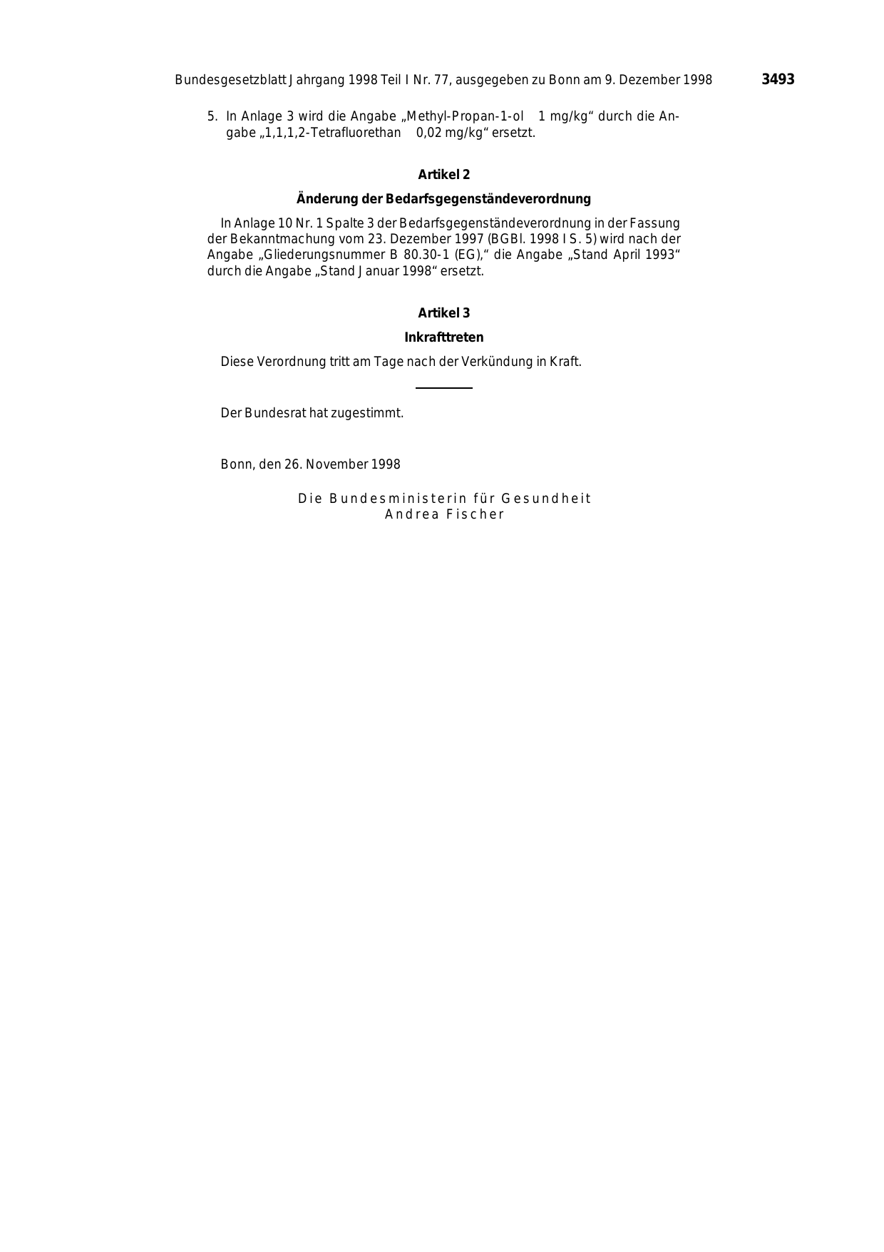 BGBl. 1998, Seite 3493 — Originalseite als Abbildung
