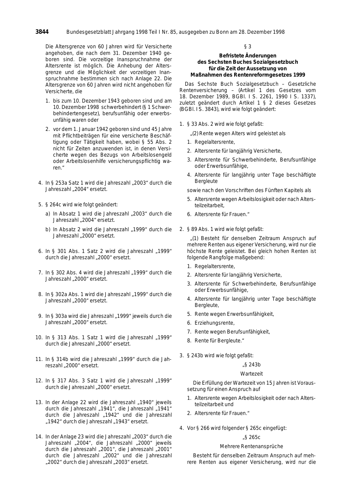BGBl. 1998, Seite 3844 — Originalseite als Abbildung