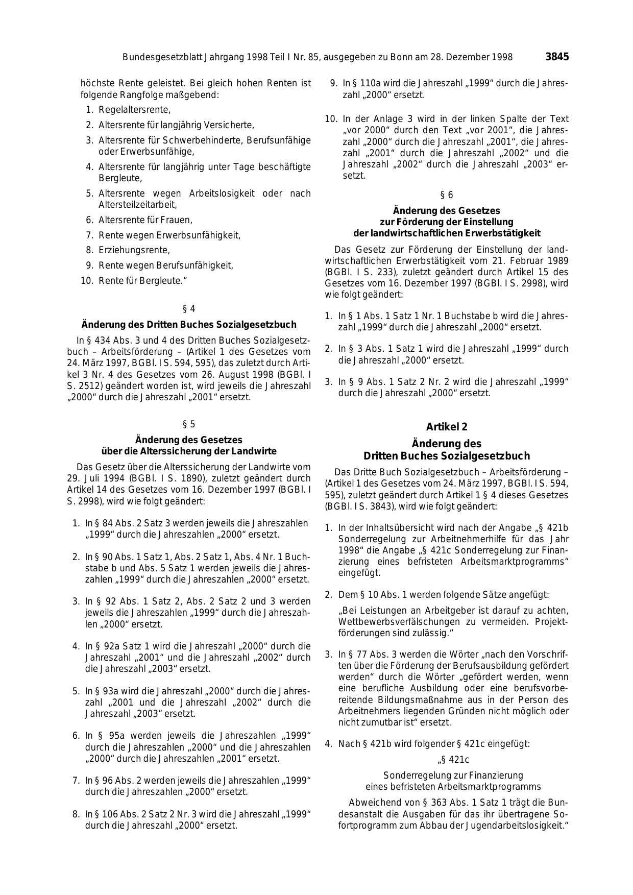 BGBl. 1998, Seite 3845 — Originalseite als Abbildung