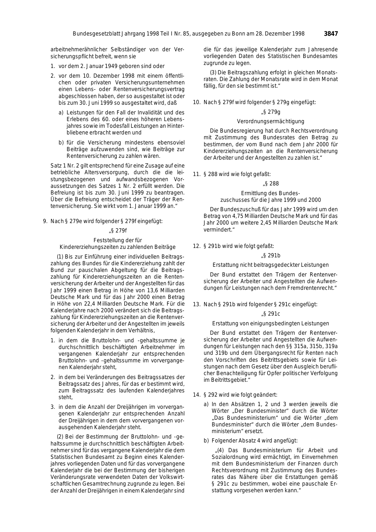 BGBl. 1998, Seite 3847 — Originalseite als Abbildung