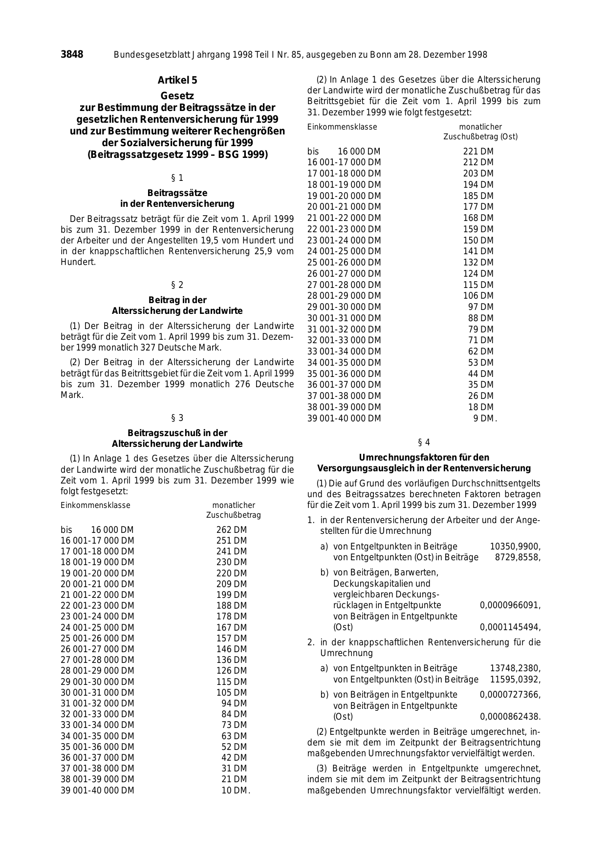 BGBl. 1998, Seite 3848 — Originalseite als Abbildung