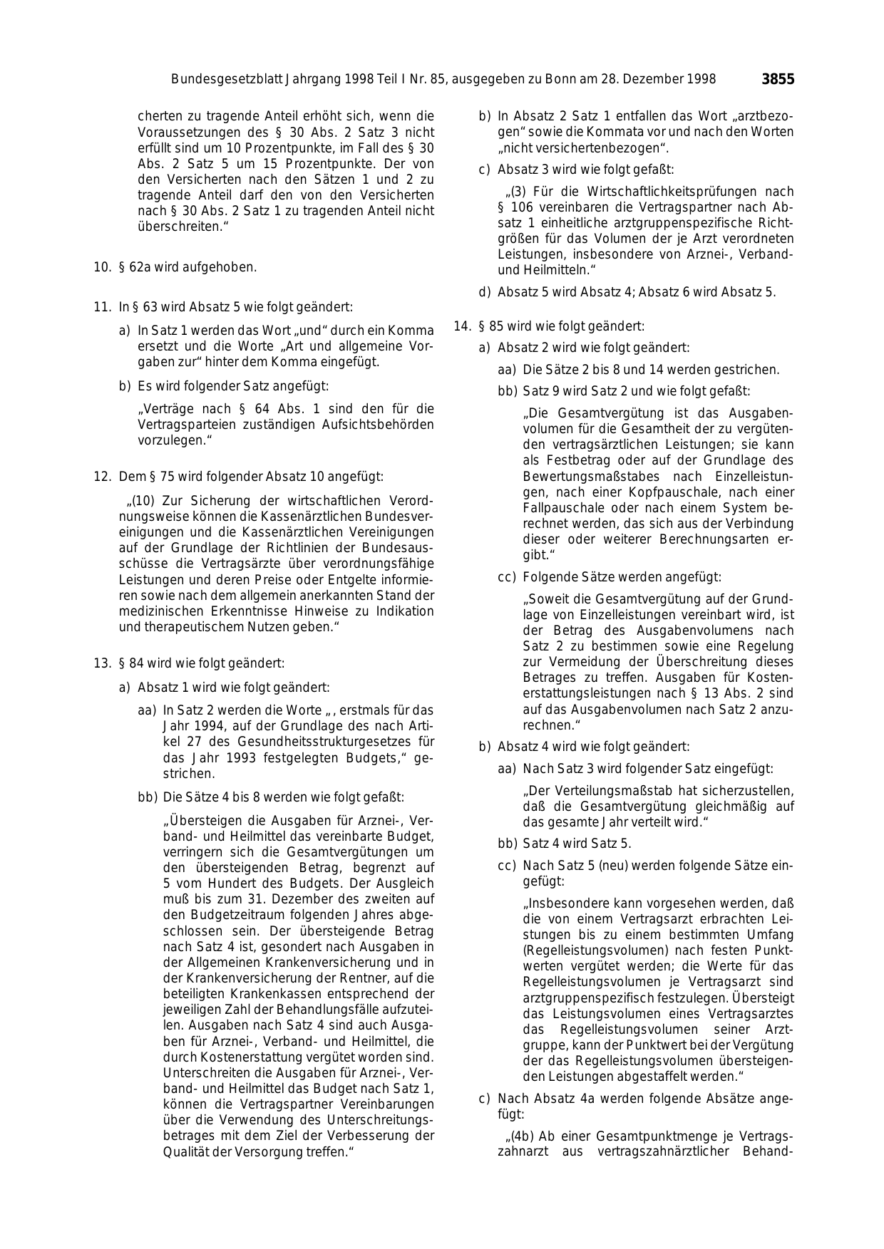 BGBl. 1998, Seite 3855 — Originalseite als Abbildung
