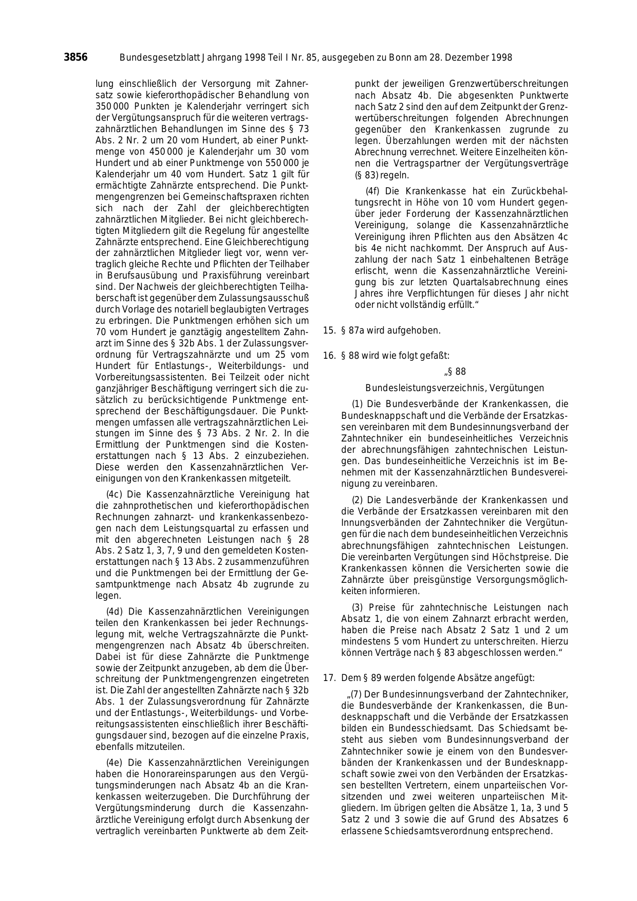 BGBl. 1998, Seite 3856 — Originalseite als Abbildung