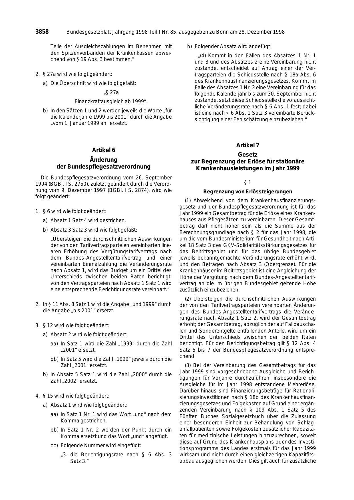 BGBl. 1998, Seite 3858 — Originalseite als Abbildung