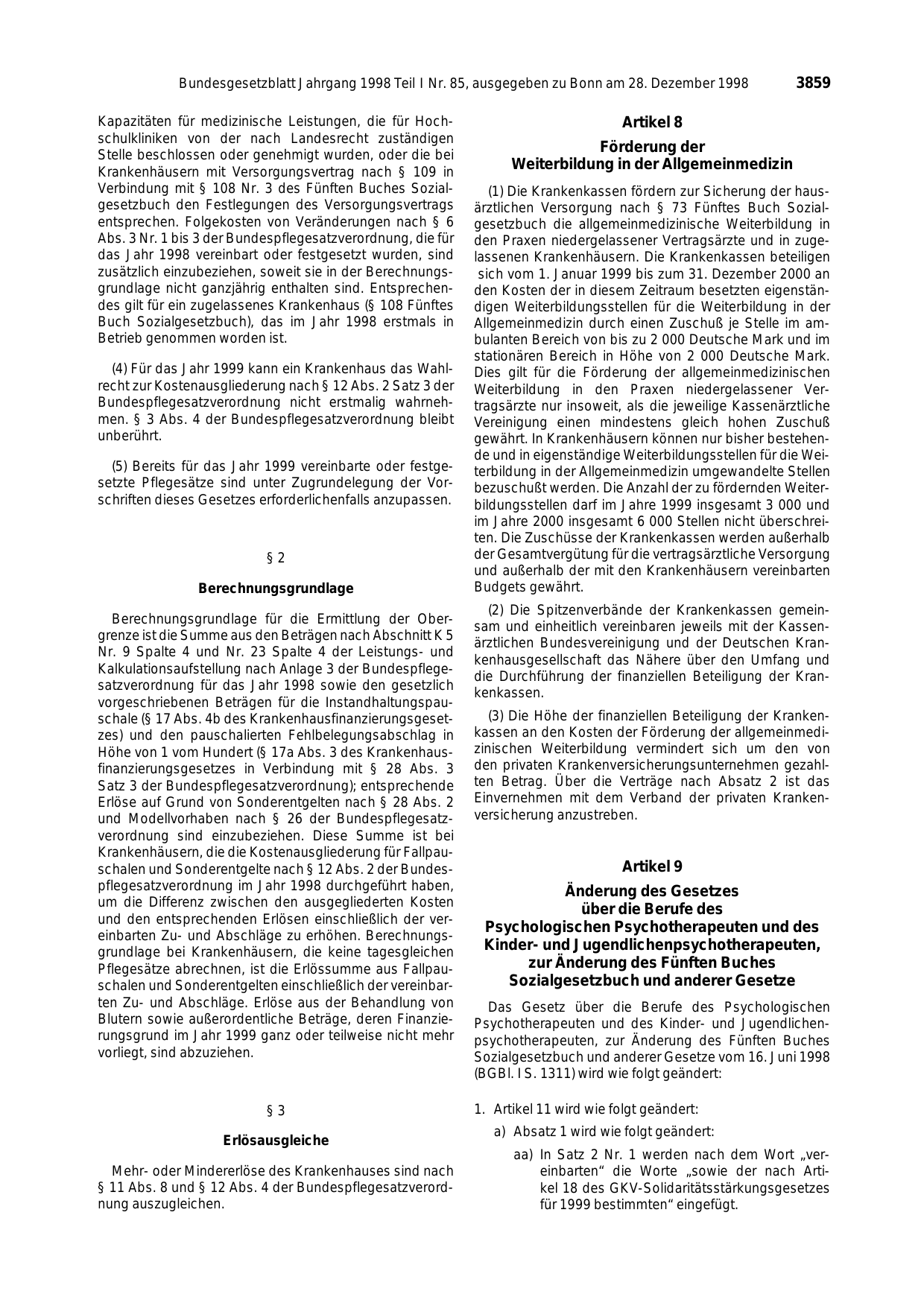 BGBl. 1998, Seite 3859 — Originalseite als Abbildung