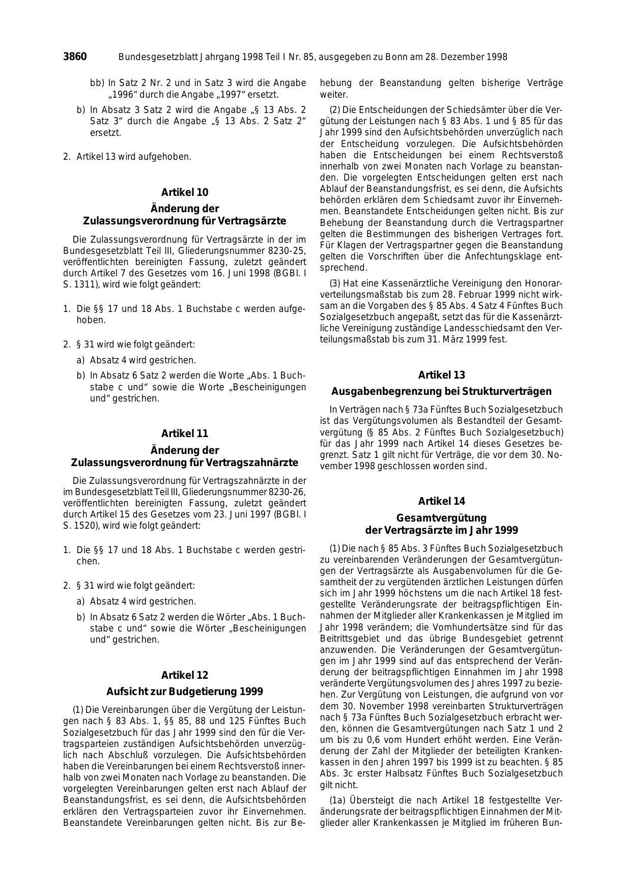 BGBl. 1998, Seite 3860 — Originalseite als Abbildung