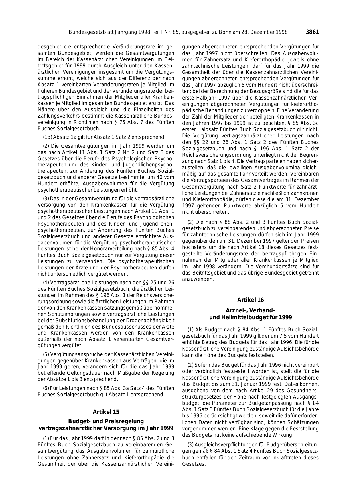 BGBl. 1998, Seite 3861 — Originalseite als Abbildung