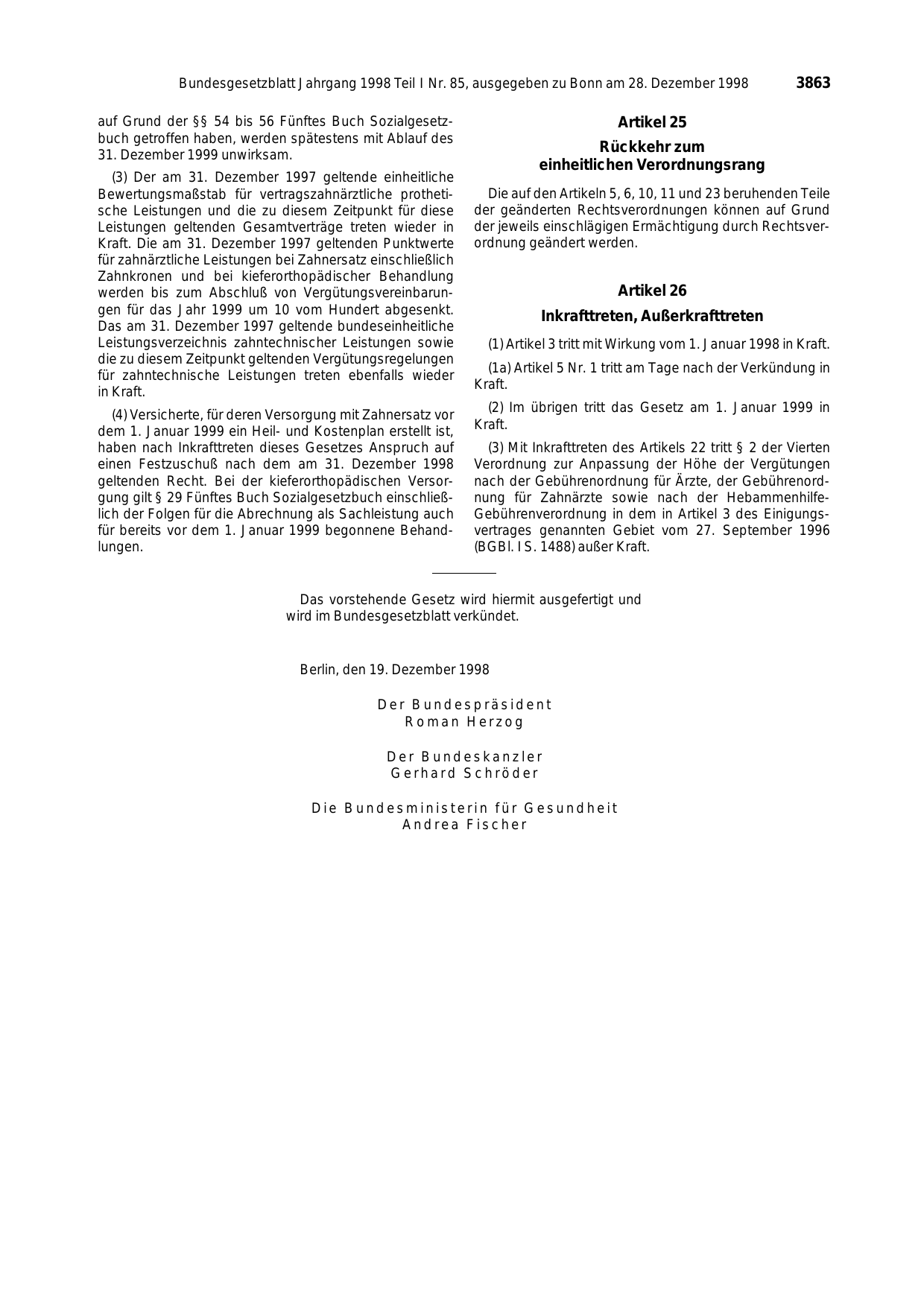 BGBl. 1998, Seite 3863 — Originalseite als Abbildung