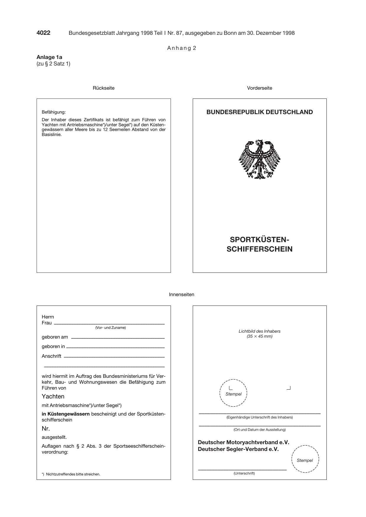 BGBl. 1998, Seite 4022 — Originalseite als Abbildung