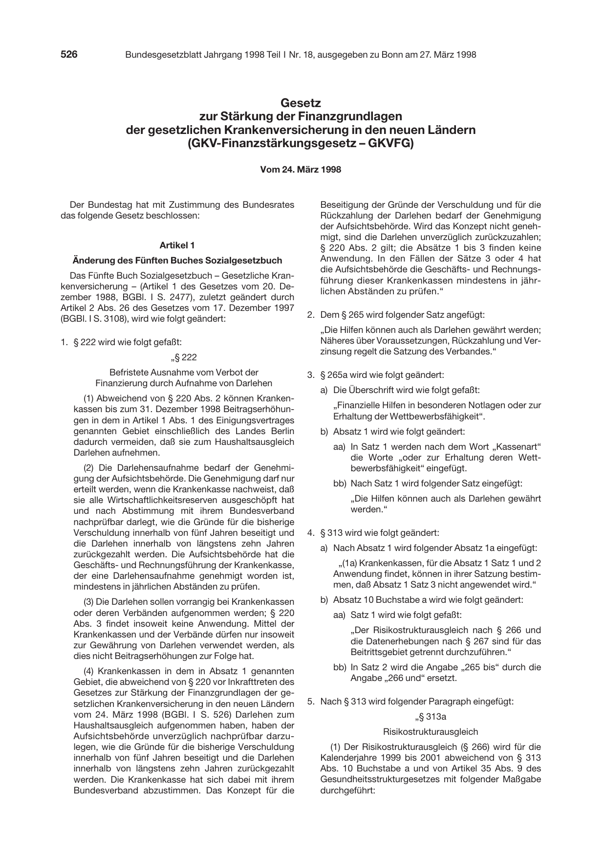 BGBl. 1998, Seite 526 — Originalseite als Abbildung
