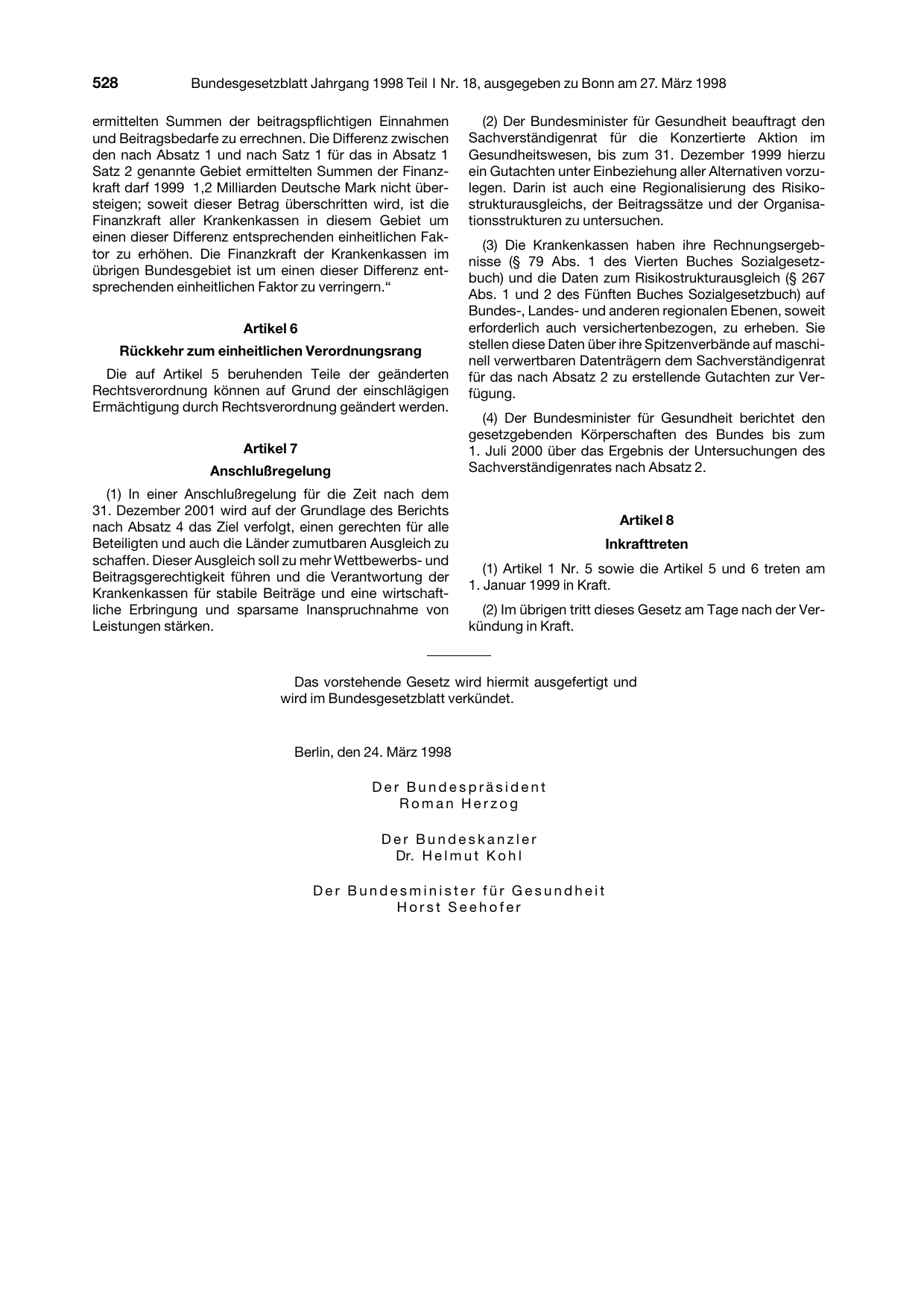 BGBl. 1998, Seite 528 — Originalseite als Abbildung