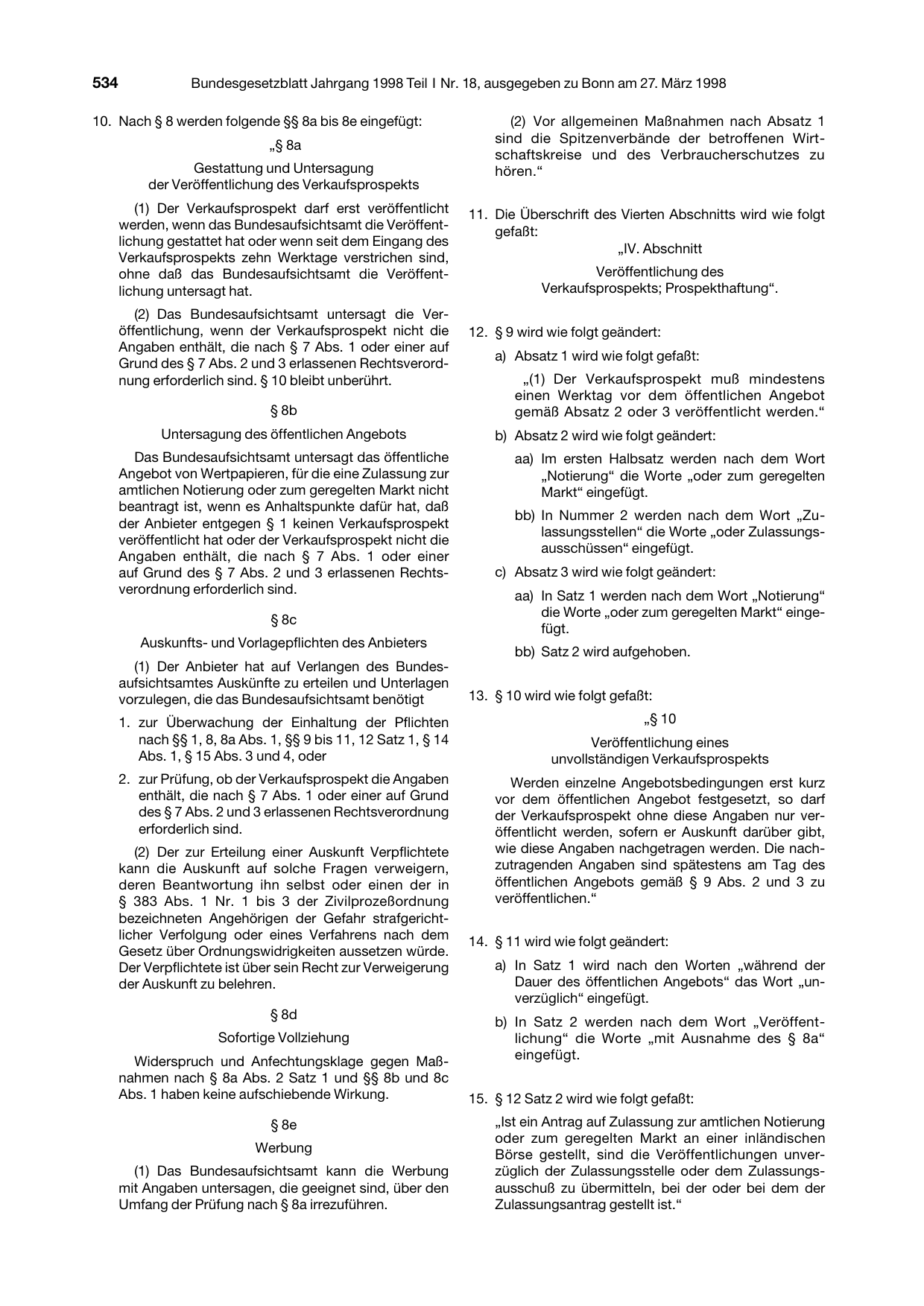 BGBl. 1998, Seite 534 — Originalseite als Abbildung