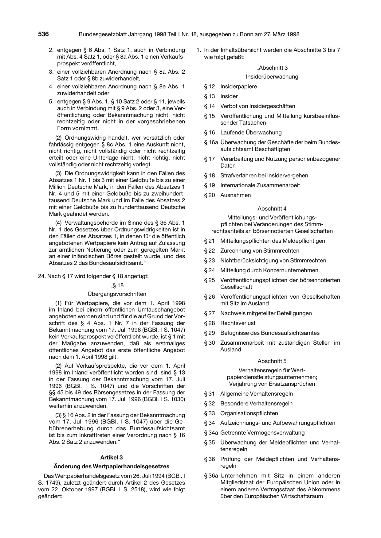 BGBl. 1998, Seite 536 — Originalseite als Abbildung